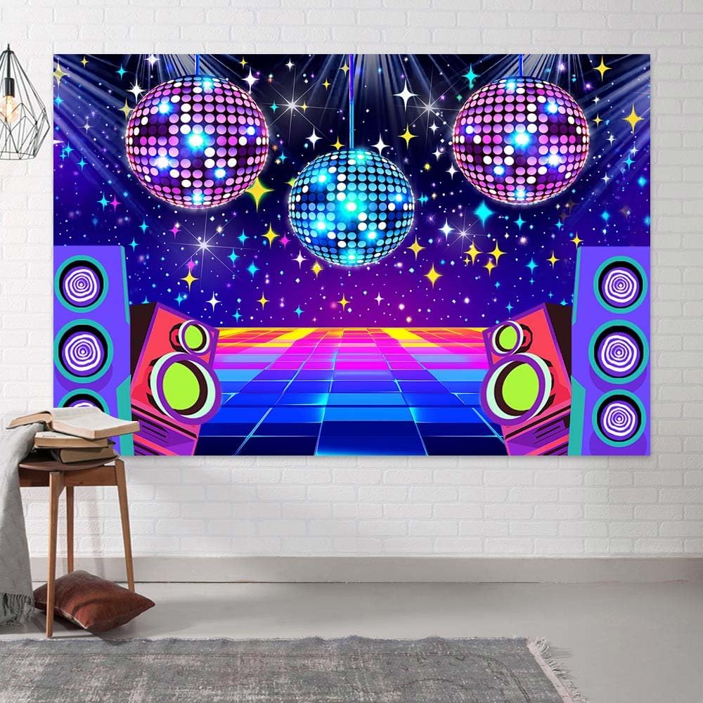 Dance Party Backdrop Retro 80s 90s Theme Stage Dance Ball Music Birthday Party Decoration DJ Photography Background 5 x 3 ft for Baby Shower Picture Photo Shoot Polyester Fabric,Multi2