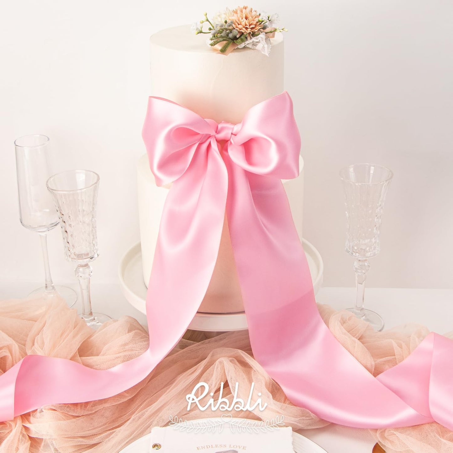 Ribbli Pink Satin Ribbon 4 Inch Wide Pink Ribbon for Wedding Chair Sash Grand Opening Ceremony Big Bows Gift Wrapping Floral Crafts Cake Decor-Double Faced Satin Continuous 10 Yards
