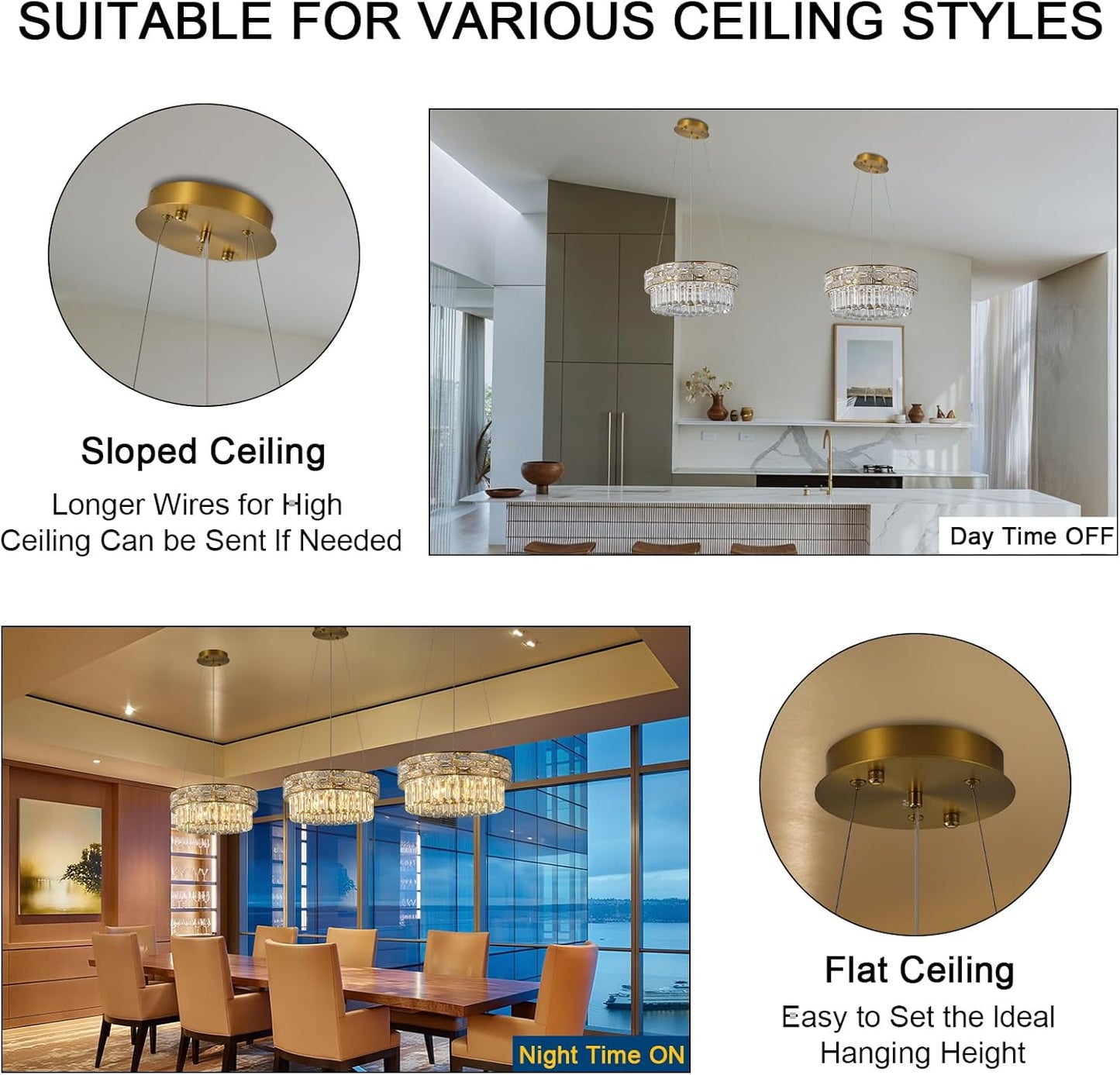 Crystal Chandelier, 16.5" 6-Light Gold Chandelier for Living Room, Round Chandeliers for Dining Room Dimmable, High Ceiling Chandeliers Hanging Lights for Entryway Bedroom