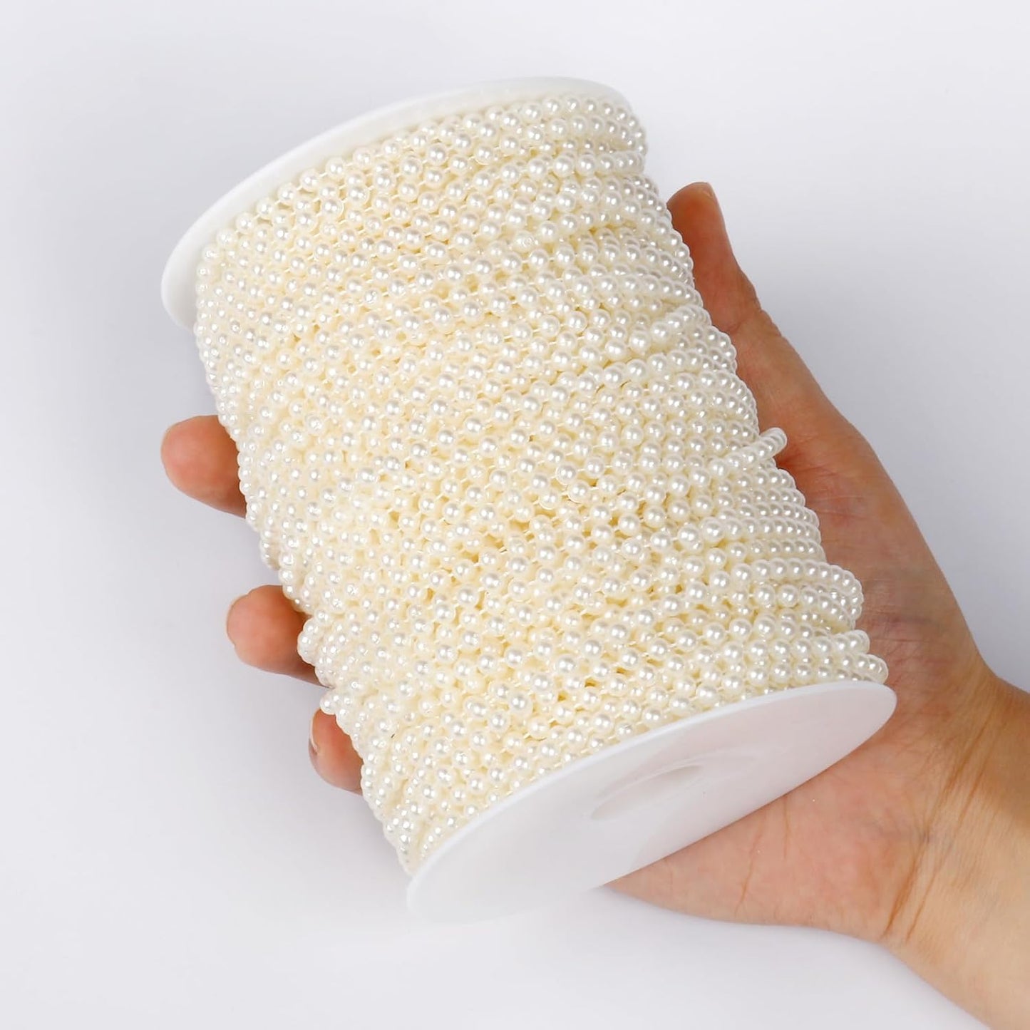 [177Feet] Pearl Beads Garland, 4MM 59 Yards Faux Pearl Beads String Roll Bulk for DIY Craft Wedding Party Christmas Tree Decoration