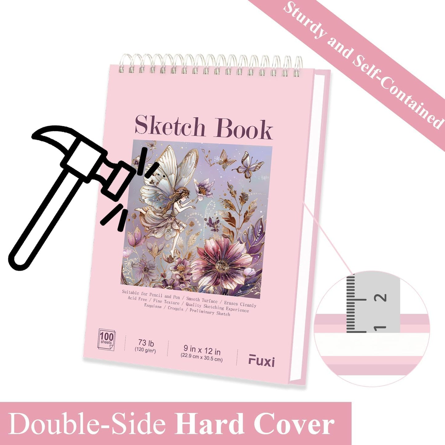 Cute Sketchbook Pink, 9"x12" Sketch Book for Teen Girls, 100 Sheets Girl Sketchbook 73lb/120gsm Drawing Paper for Kids, Art Supplies for Teens 14-16 Girls.