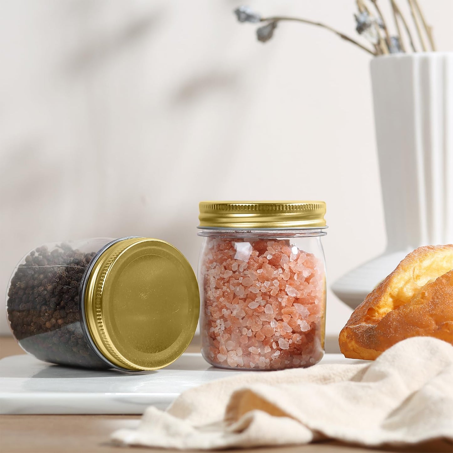 novelinks 8 oz Clear Plastic Jars with Screw-On Lids - BPA-Free Refillable Storage Containers for Slime, Spices, Crafts, Kitchen & Home Organization (48 Pack,Gold)