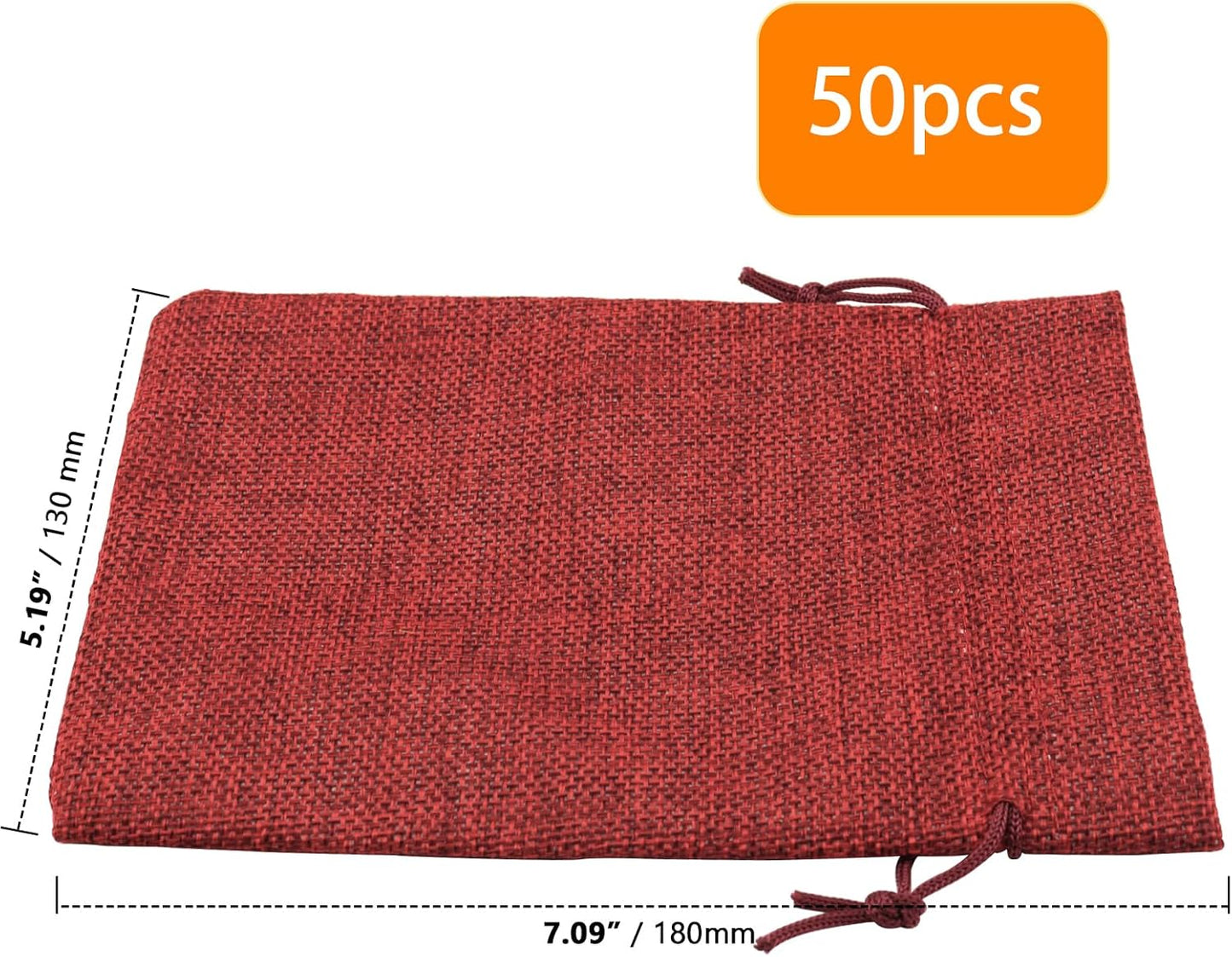 ZOENHOU 50 Packs 5 x 7 Inch Large Burlap Bags with Drawstring, Durable Wine Red Jute Drawstring Bags, Dustproof Burlap Sacks for Favors Party DIY Craft