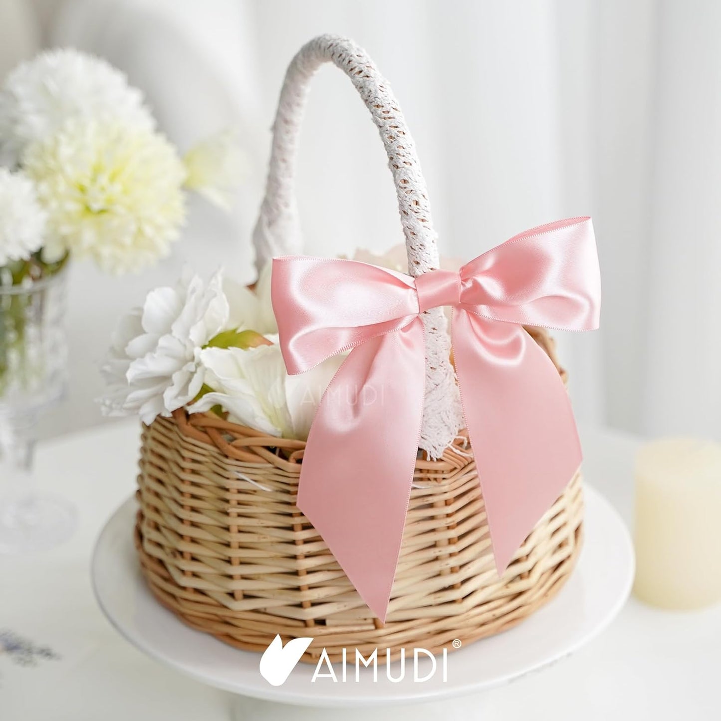 AIMUDI Baby Pink Satin Bows 5.5" Bows for Gift Wrapping Satin Twist Tie Bows Premade Ribbon Bows for Treat Bags Invitations Baskets Crafts Wedding Birthday Baby Shower Easter Decorations, 24 PCs