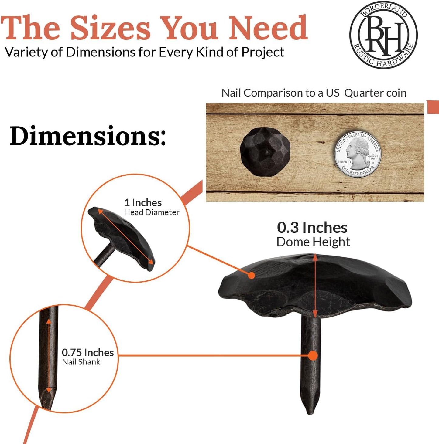 50 Pack 1" Small Round Head Iron Clavos Decorative Nails – Sealed Unfinished – Handmade Rustic Round Fasteners for Farmhouse Shutter, Faux Wood, Barn Door, Shutters, and Gates – Ornamental Wood Accent