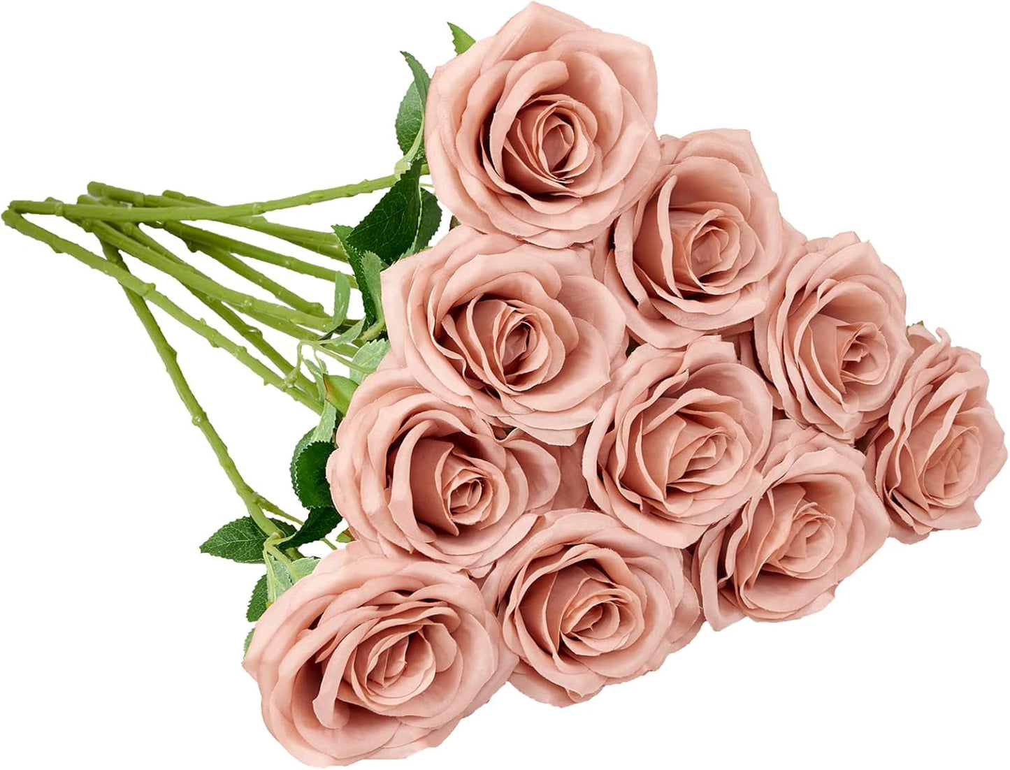Artificial Rose 10pcs Open Flower Bouquet Faux Rose Stems for Wedding Arrangement, Bridal Bouquet, Centerpiece, Fake Faux Silk Flowers (Light Dusty Rose)