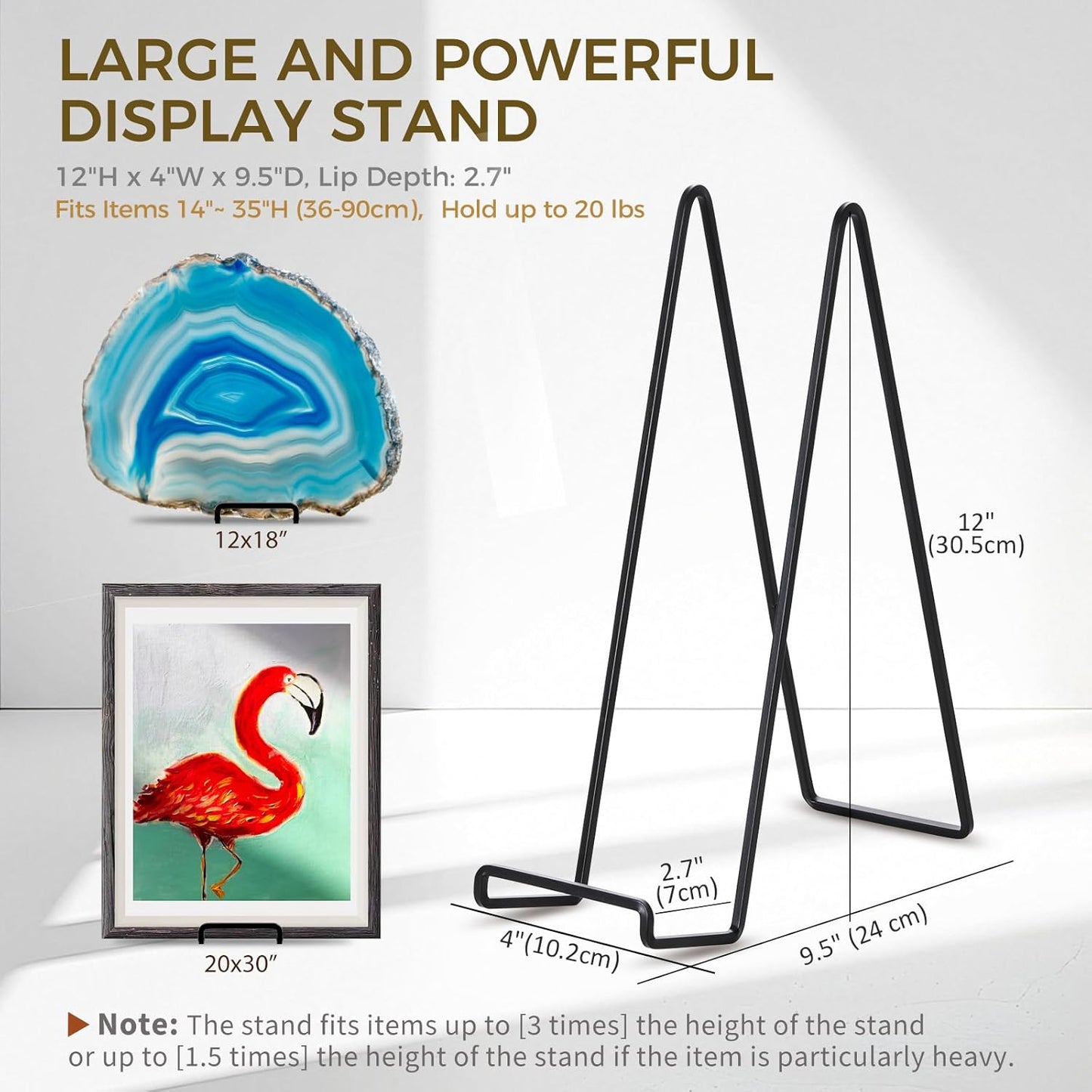 Large Plate Holder Display Stand - 12 inch Super Tall Big Plate Stands for Heavy Duty Display - Metal Picture Frame Stand - Tabletop Easel Stand for Decorative Platter | Plaque | Book - 2 Pack - Black