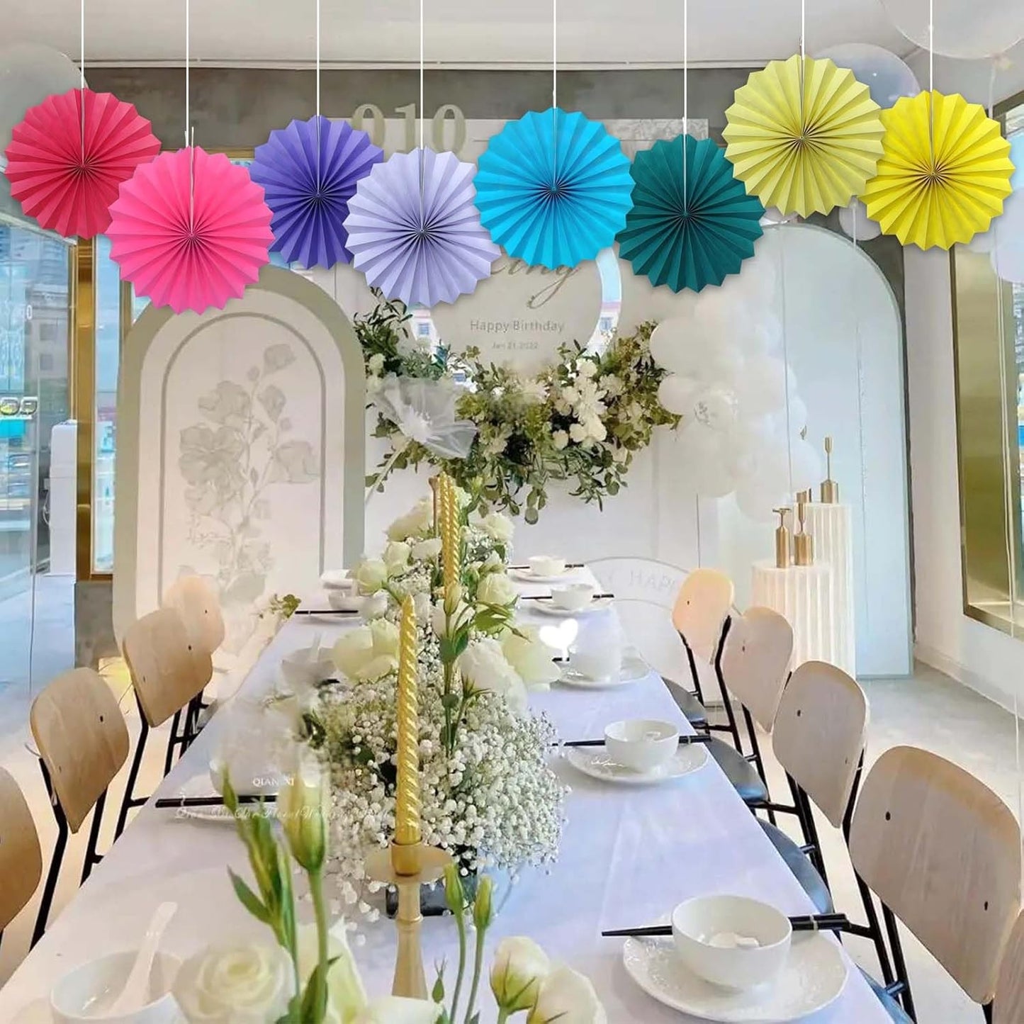 Red Graduation Party Decor,Girls Party Decorations ,Party Supplies Party Fans 12in, Anniversary Decorations for Party,Wedding Graduation Events Accessories 30 Color DIY Set （Rose Red）