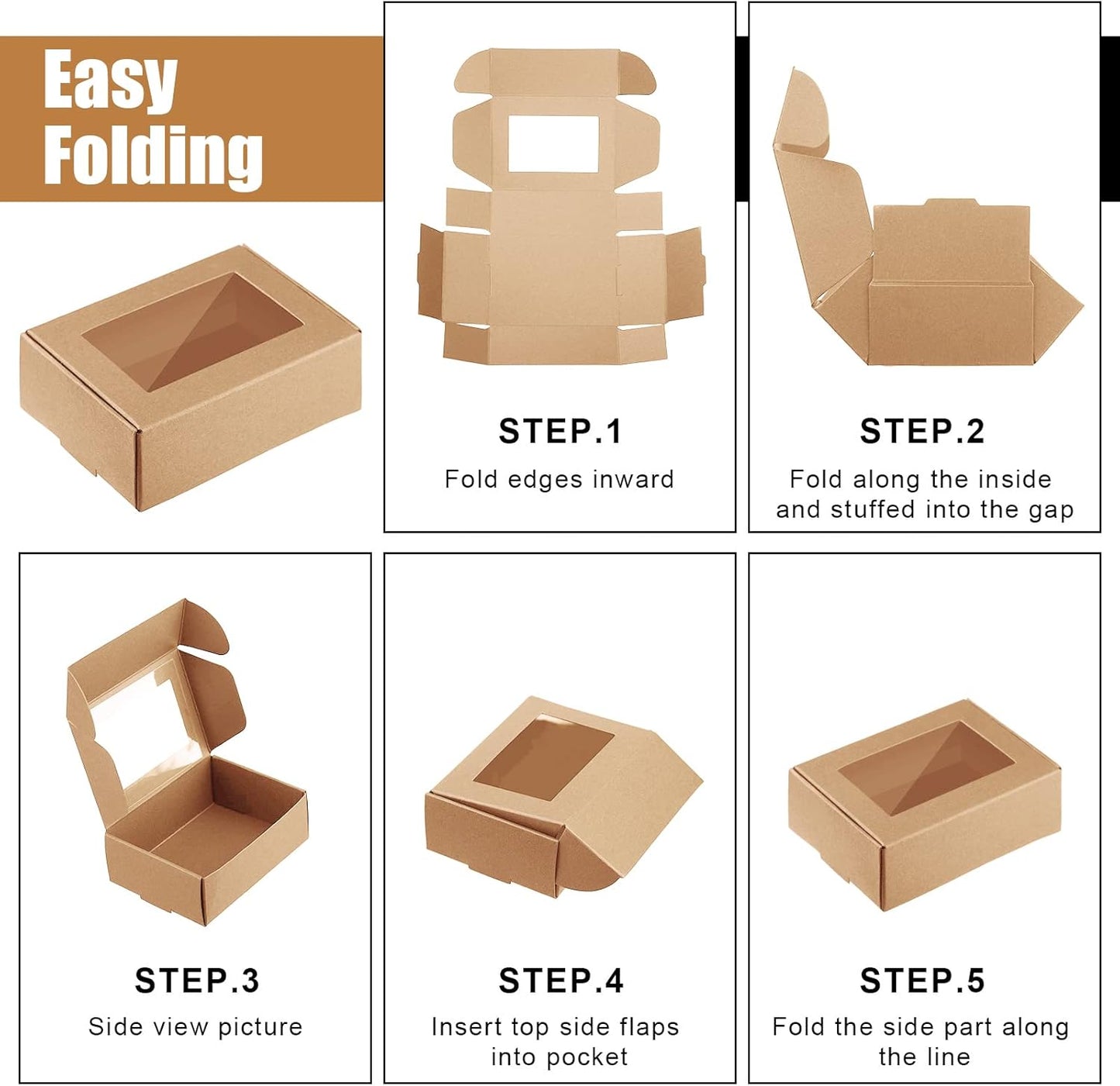 Zonon 30 Pcs Soap Boxes for Homemade Packaging, Mini Kraft Treat Boxes with Window for Bakery Candy Soap Making Gift Packaging(3.5 x 2.4 x 1.2 Inch,Black Brown White)