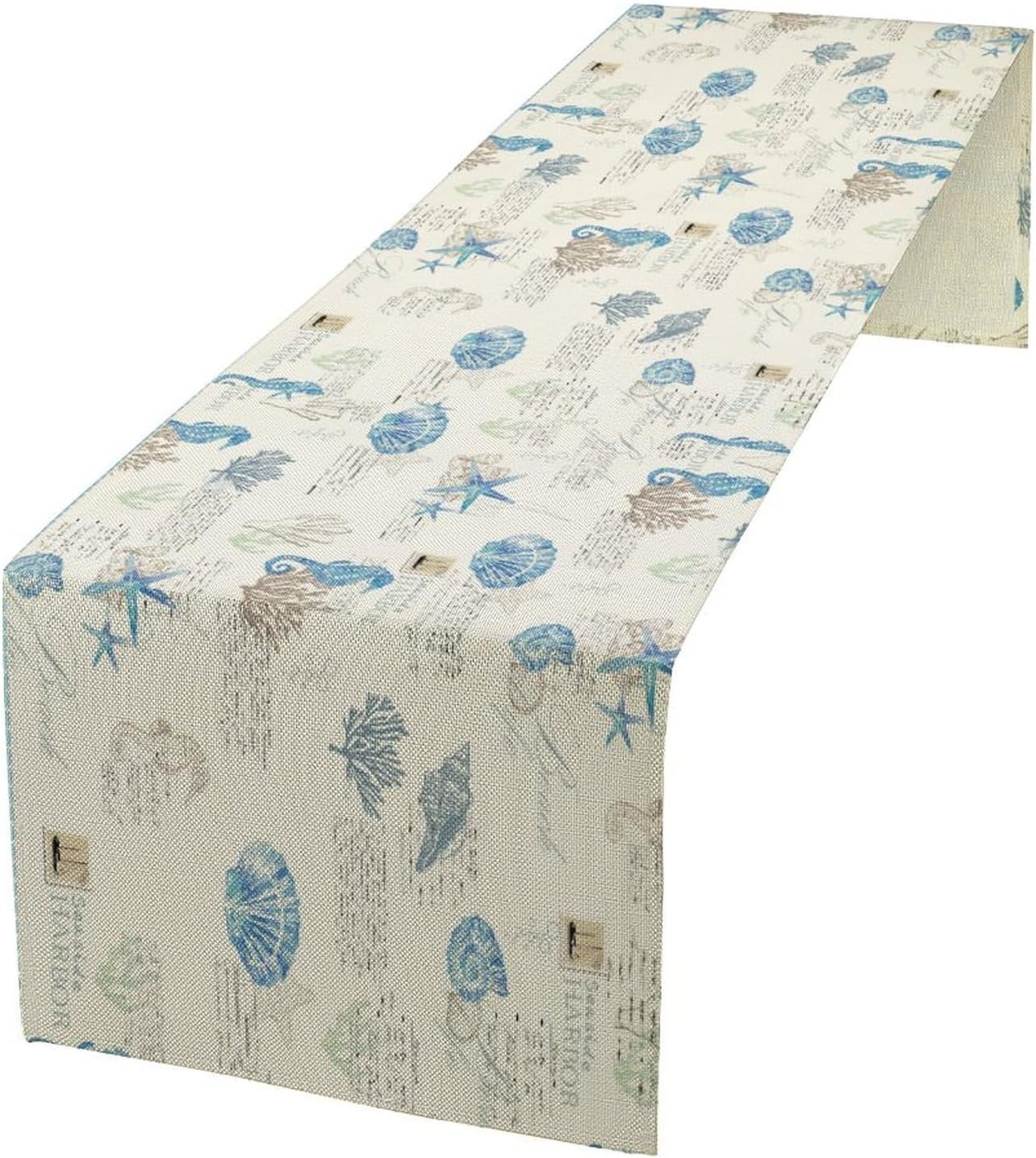 Starfish Table Runner,Vintage Nautical Seashell Tropical Beach Theme Coastal Ocean Sea Burlap for Hotel Indoors Outdoor Dining Room Kitchen Tablecloth, 13x60in