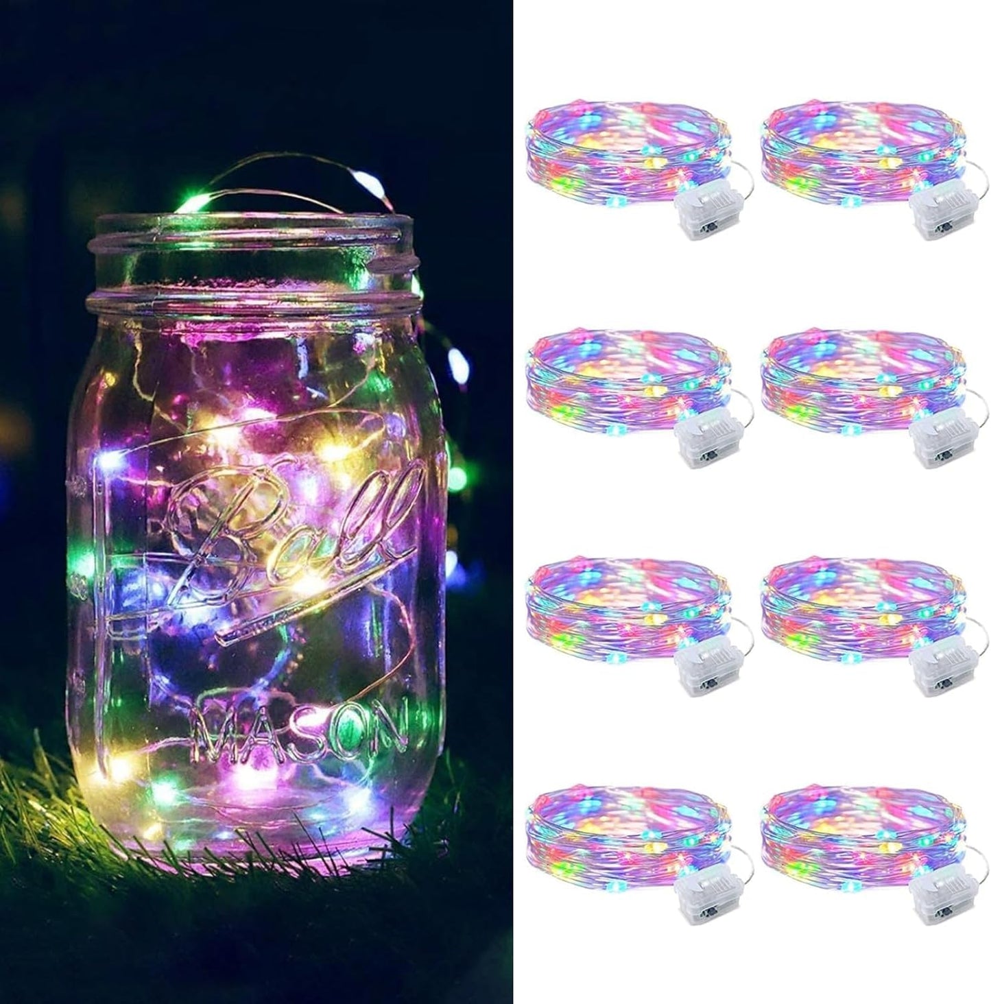 ZGWJ 8 Pack Fairy Lights Battery Operated, 7ft 20 Mini LED Fairy String Lights Silver Wire 3 Modes for DIY, Parties, Wedding, Bedroom, Halloween Christmas Decoration Multicolor