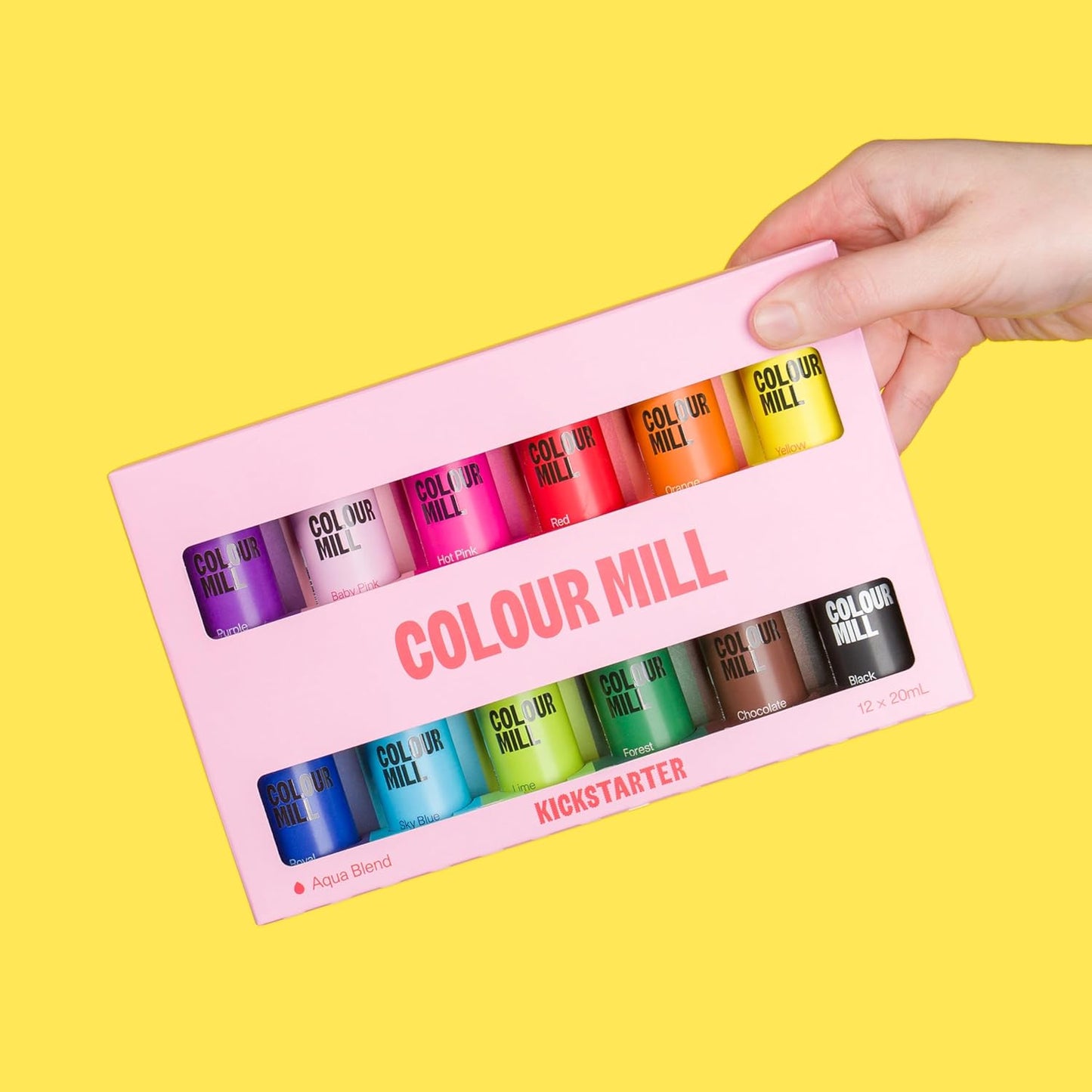 Colour Mill Kickstarter Pack Aqua Blend Water-Based Food Coloring, 20 Milliliters Baby Pink, Black, Chocolate, Forest, Hot Pink, Lime, Orange, Purple, Red, Royal, Sky Blue & Yellow