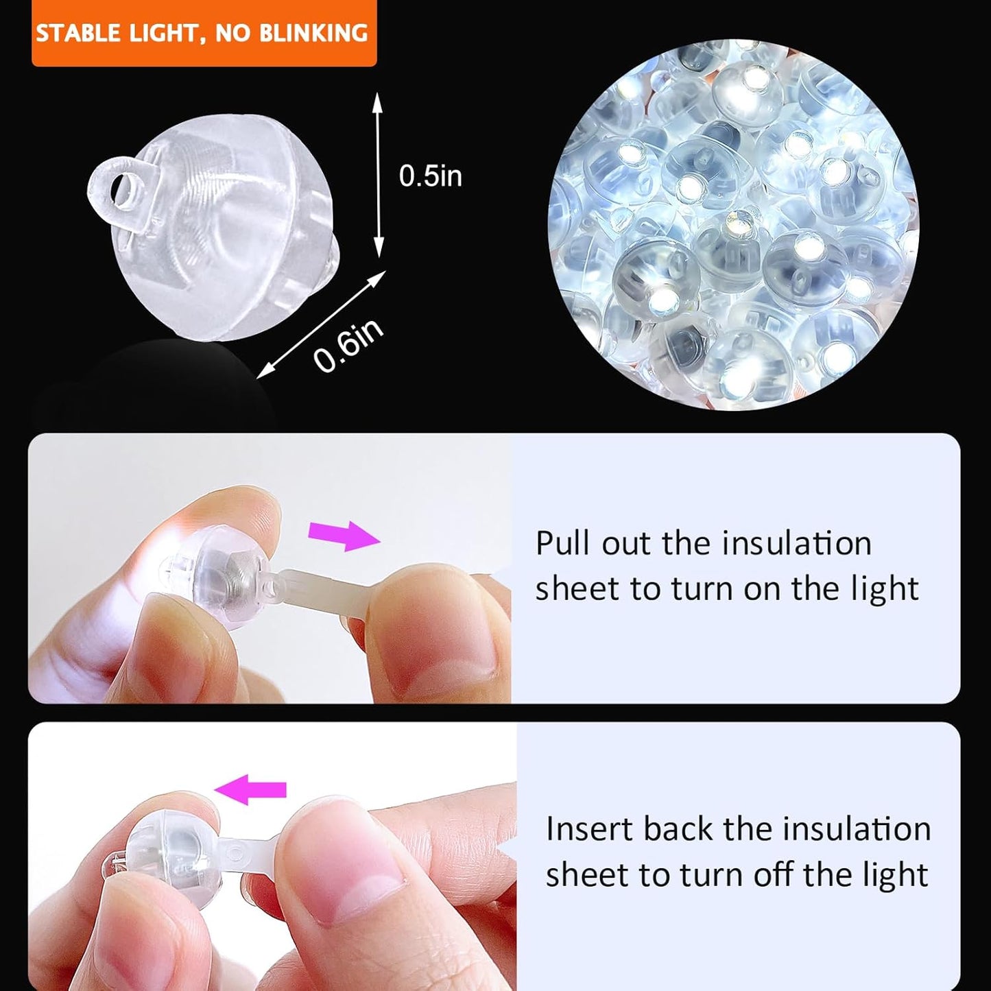 ZGWJ 200Pcs Mini Led Lights with Hooks,Led Balloons Light for Party Decorations, Paper Lantern, Easter Eggs, Birthday Party, Halloween Christmas Decoration (Glow steadily White)