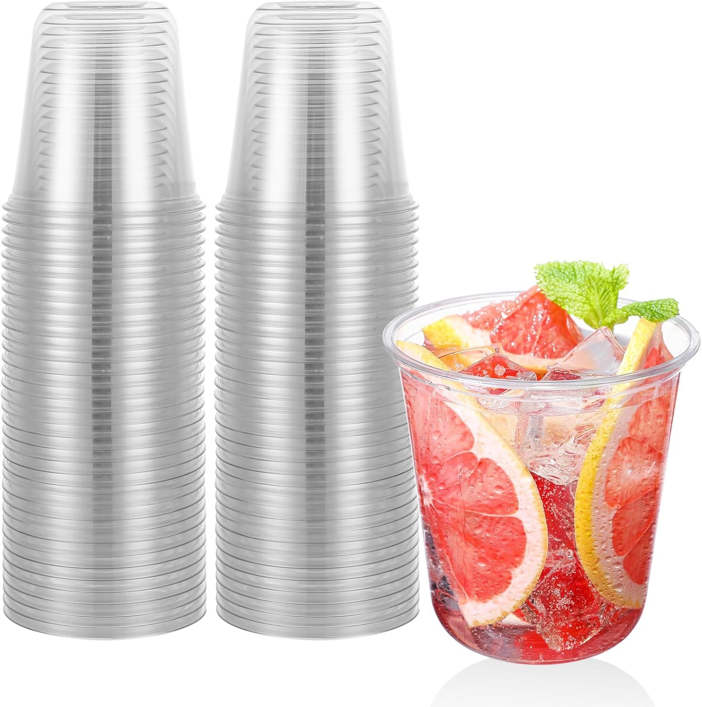 50 Pcs 12oz Disposable Stemless Clear Plastic Cups Crystal Plastic Wine Glasses Round Bottom Cold Drinking Cocktail Party Cups for Meeting Weddings Birthdays Christmas Party Supplies