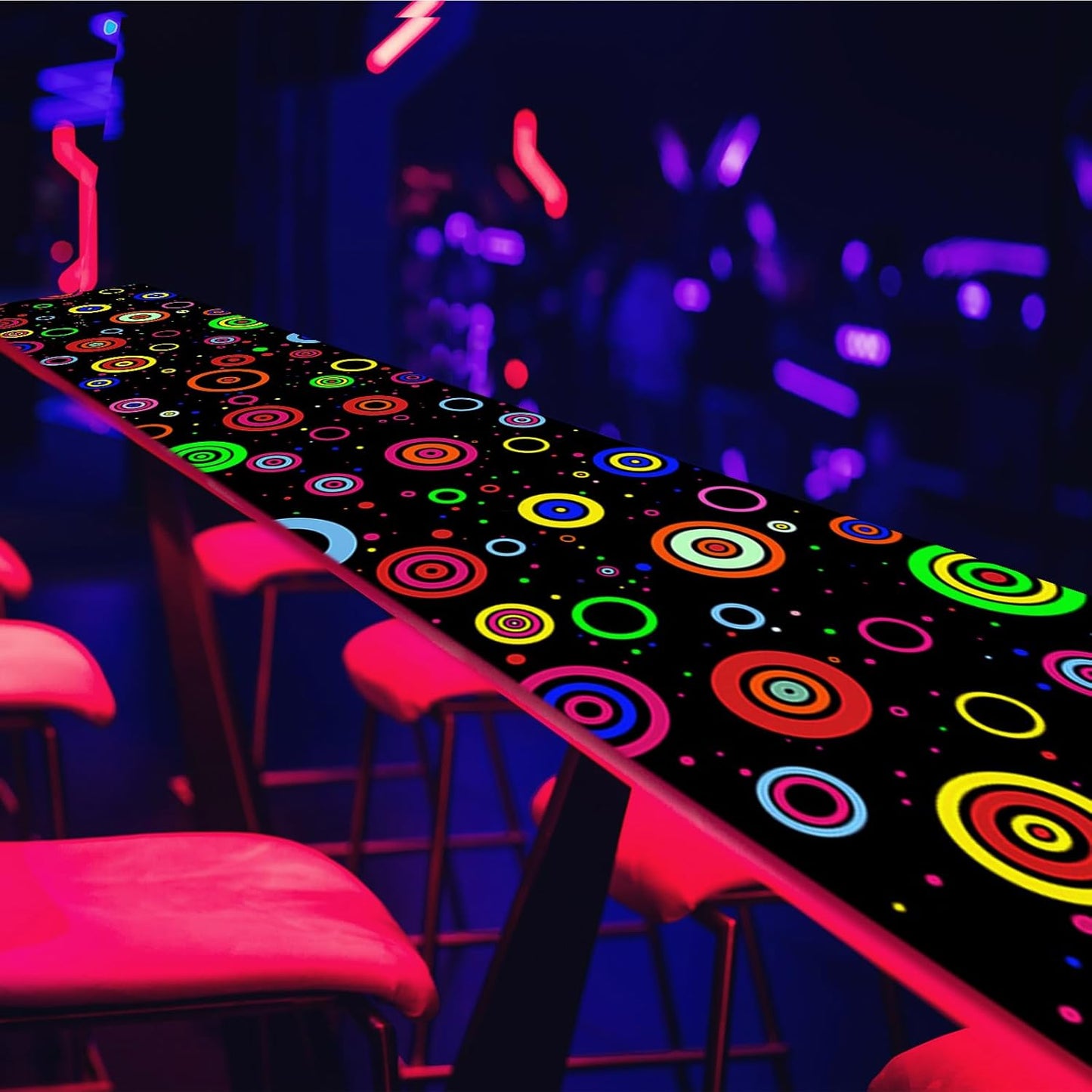 Haull 118 x 39 Inch Neon Light up Dance Floor Glow in The Dark Runner UV Reactive Blacklight Floor Aisle Runner Decor Wall Props for 80s 90s Neon Birthday Party Decorations(Ring)