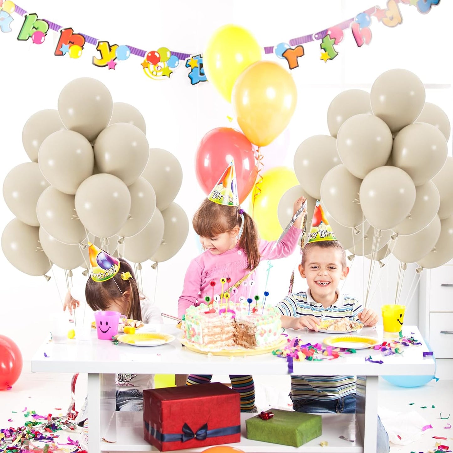 100pcs Sand White Balloons, 12inch Ivory White Party Latex Balloons for BOHO Wedding Birthday Baby Bridal Shower Gender Reveal Party Decoration (with 66ft Ribbon)