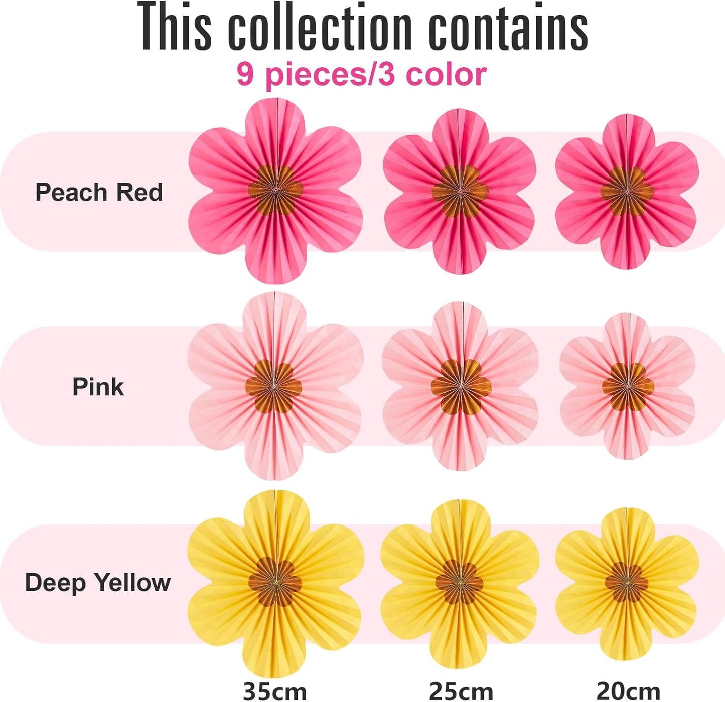 SUNBEAUTY Paper Flowers Decorations for Wall Gold Flower Party Decorations Hanging Fans Floral Backdrop Decor Mothers Day Birthday Wedding Baby Shower Decoration Wall Set of 9