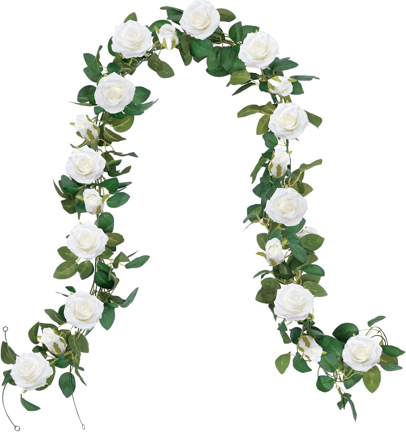 U'Artlines 3 Pack Artificial White Rose Vines Floral Garlands Total 19.5 Ft Fake Vine Silk Flower Garland for Indoor Outdoor Home Wedding Arch Garden Wall Decoration