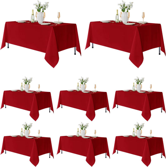 Fitable 8 Pack Rectangle Tablecloths: Stain Resistant Wrinkle Free Table Clothes, Washable Reusable Polyester Table Covers for Wedding Christmas Party Birthday Banquet Reception(Red, 60x102 Inch)