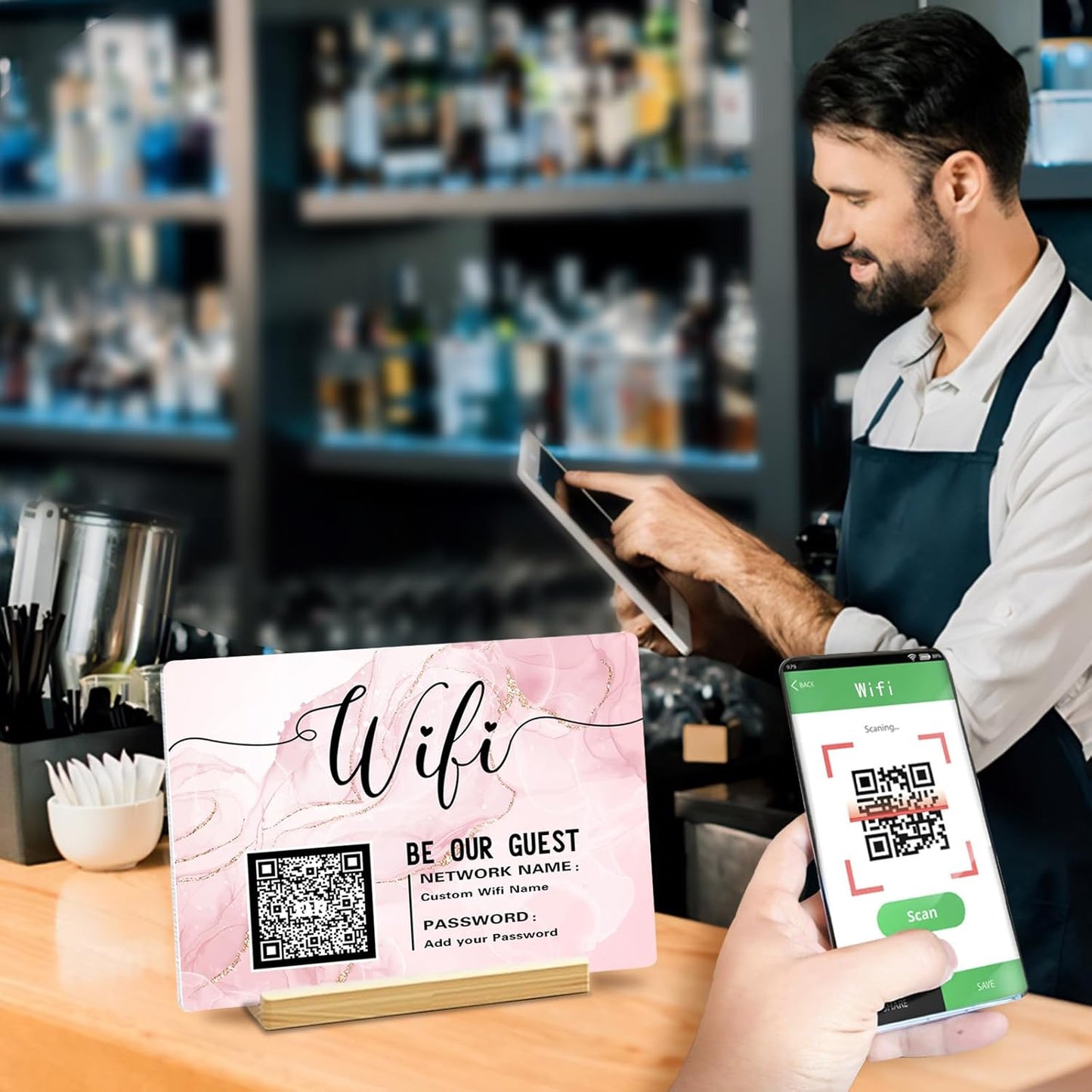 Personalized Custom Metal QR Code Sign Venmo Cashapp Scan to Pay with Stand Instagram Facebook Social Media QR Signs Bar Code QR Plaque Print for Business Salon Beauty Store Restaurant Wifi Sign (W2)