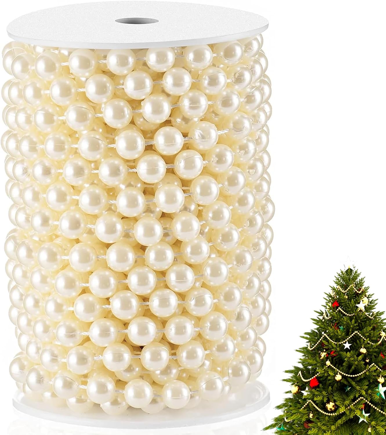 XINHUIDALSQ Craft String of Pearls 10 MM Faux Pearl Beaded, 33 Feet Ivory Garland Bead String for Christmas Tree Decorations, Wedding Party Decoration(Ivory, 10mm/10M)