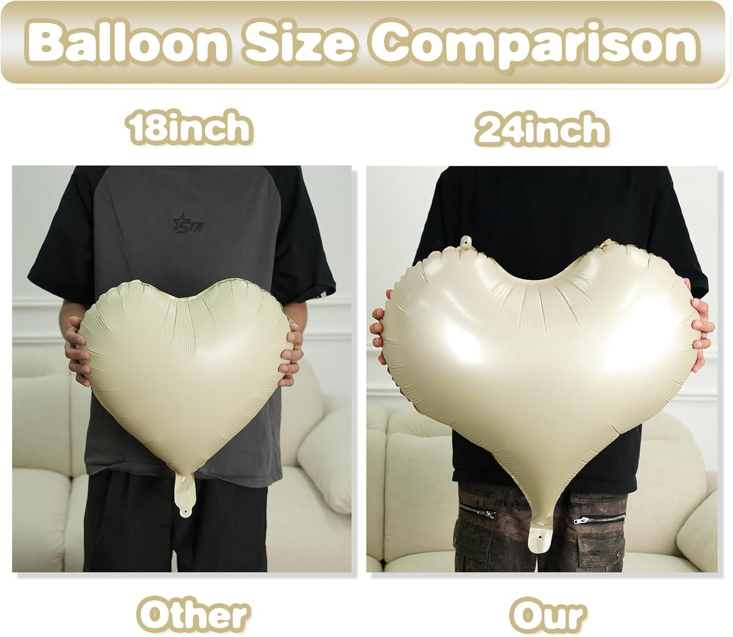 Green Gold White Heart Balloons,24Inch Large Heart Foil Balloons for Valentine's Day Birthday Wedding Baby Shower Anniversary Party Decorations