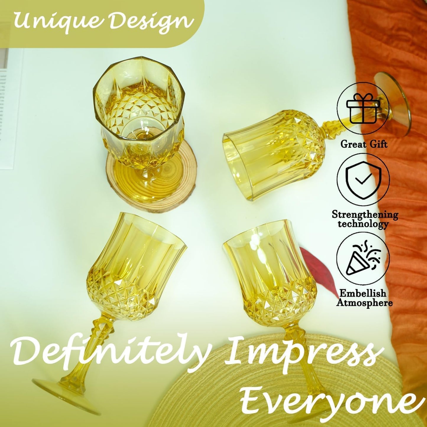 Plastic Wine Glasses，100PCS Gold Plastic Goblets Vintage Style Cordial Drinking Glasses for Wedding Reception, Grand Event Party Supplies (100, Gold)