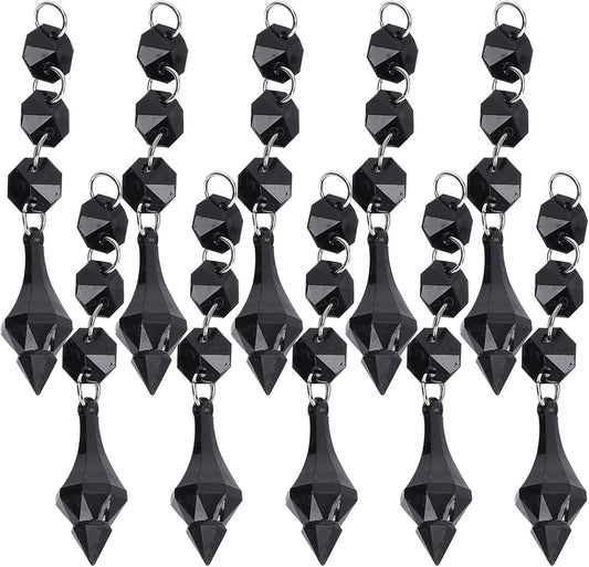 Buachois 10Pcs Clear Acrylic Crystal Ornament Beads Garland Chandelier Hanging Crystals for Wedding Party Celebration Christmas Tree Decor Black
