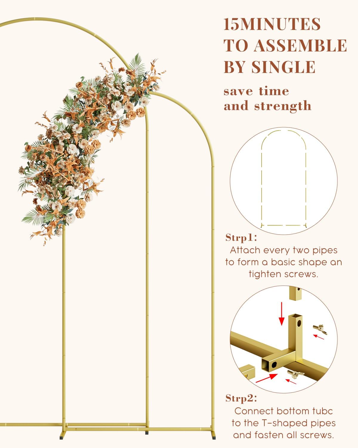 Wedding Arch Set of 2, Gold Metal Arch Backdrop Stand, Balloon Arch Stand Wedding Frame for Ceremony Decoration (Gold, 7.2FT, 6FT Arch Backdrop)