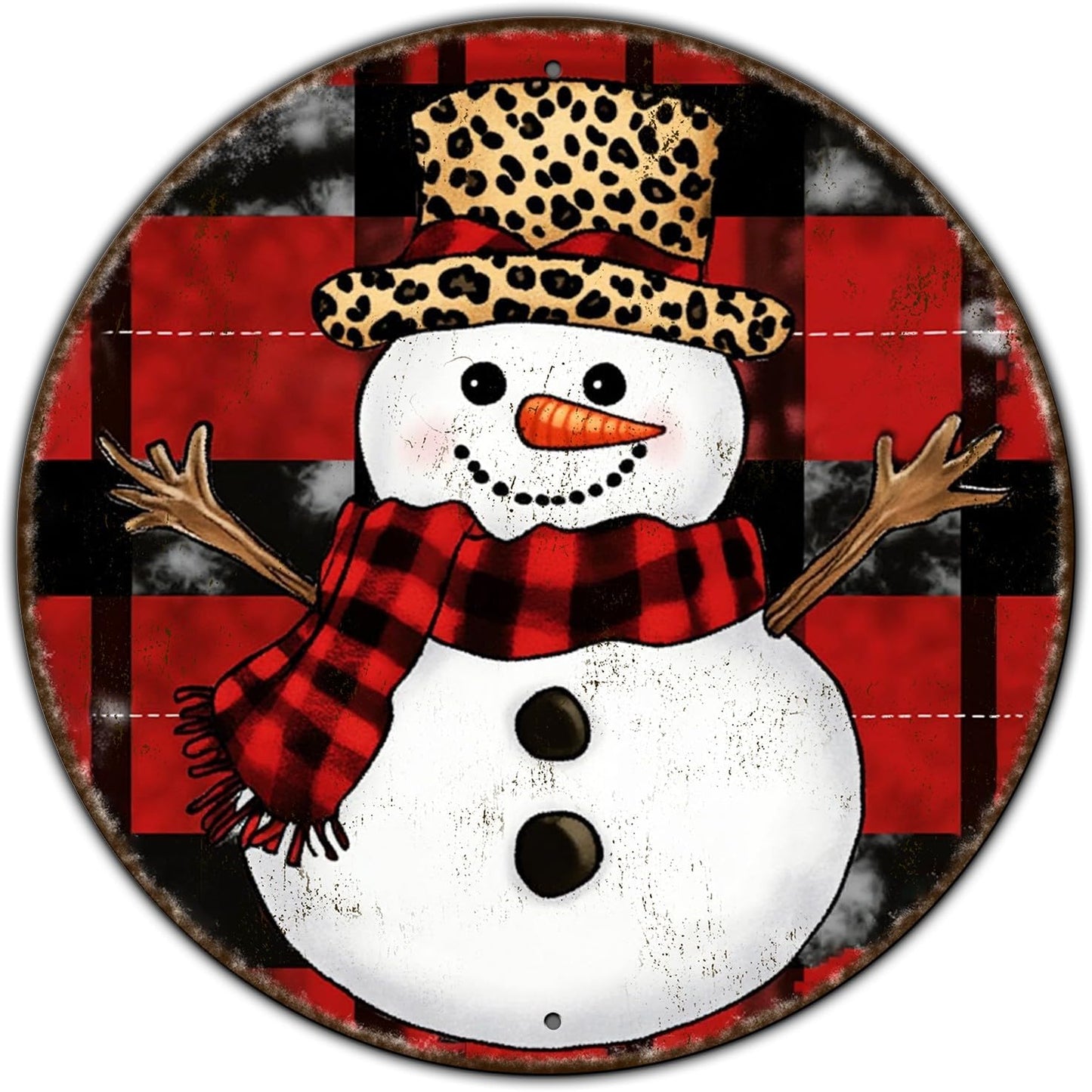 Round Christmas Snowman Tin Sign Vintage Snowman Sign Rustic Wall Decor For Christmas Home Fireplace And Holiday Gatherings Retro Sign 8 * 8 in