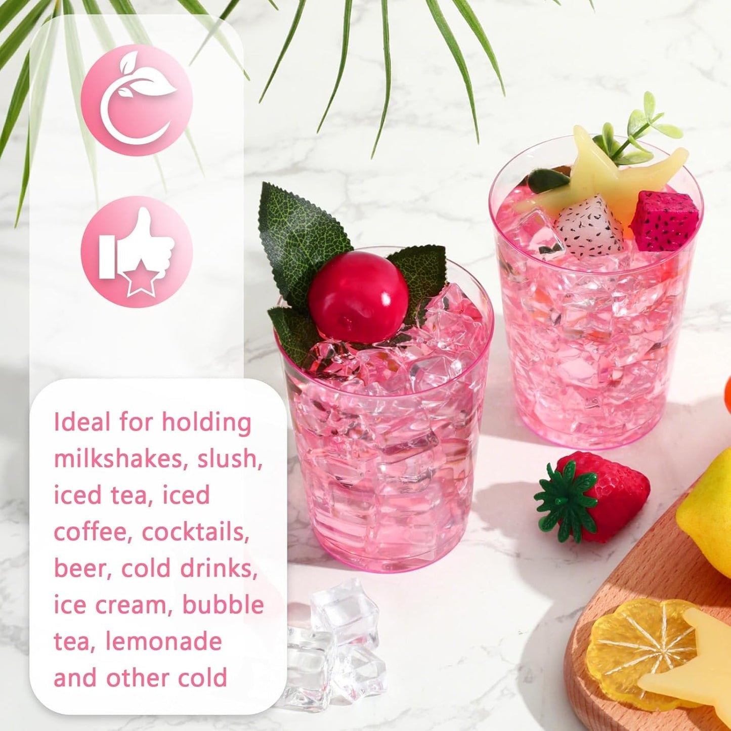 Minatee 100 Count Plastic Cups Disposable Fancy Cups Heavy Duty Wine Cocktail Glasses for Halloween Wedding Christmas Birthday Party Supplies Plastic Drinking Tumblers(Pink,10 oz)
