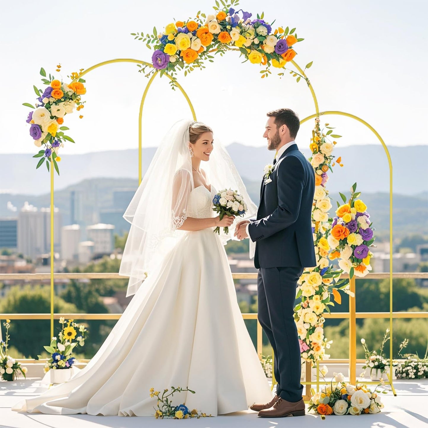 FOTSHARER Wedding Arch Backdrop Stand and White Spandex Arch Cover 6FT 5FT 4FT Set of 3 Metal Arched Frame Backdrop Stand for Parties Arch Stand Cover for Birthday Party Baby Shower Graduation Decor