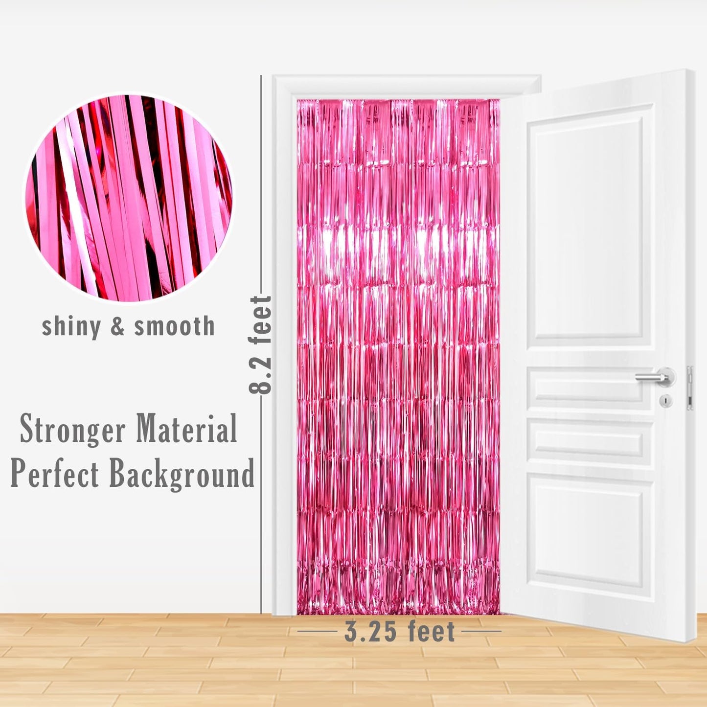 GOER 3.2 ft x 8.2 ft Metallic Tinsel Foil Fringe Curtains Party Photo Backdrop Party Streamers for Galentines Day,Birthday,Graduation,New Year Eve Decorations Wedding Decor (3 Pcs, Hot Pink)