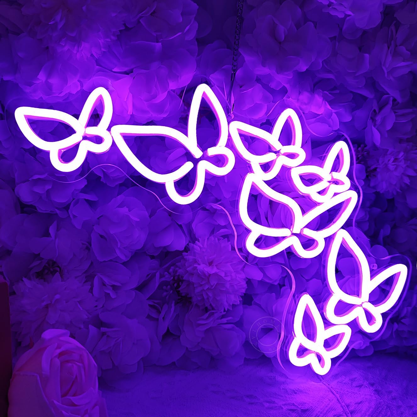 SYLHOME Butterfly Led Neon Light Sign Girls Bedroom Kids Room Beauty Studio Living Room Wedding Birthday Christmas Party Light Up Sign 16.5" X 8.9" USB