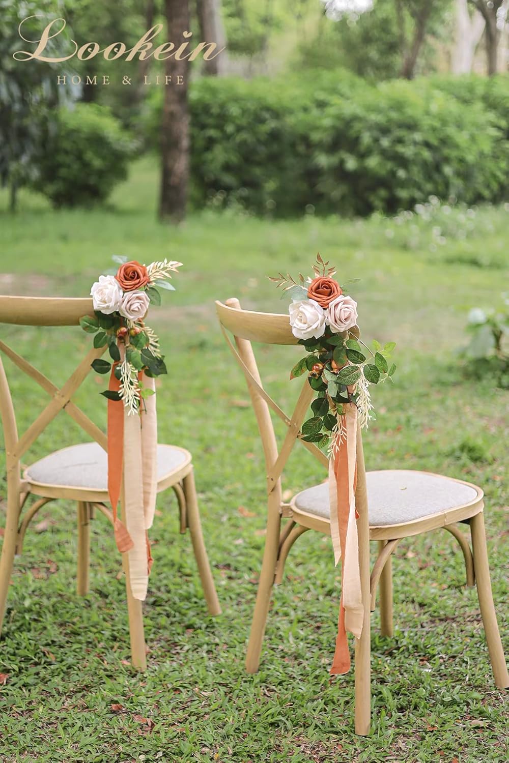 Lookein Pew Flowers for Wedding Ceremony Chair Decorations Set of 8 Aisle Decorations Bench Decoration Wedding Aisle Chair Decoration, Rustic Terracotta