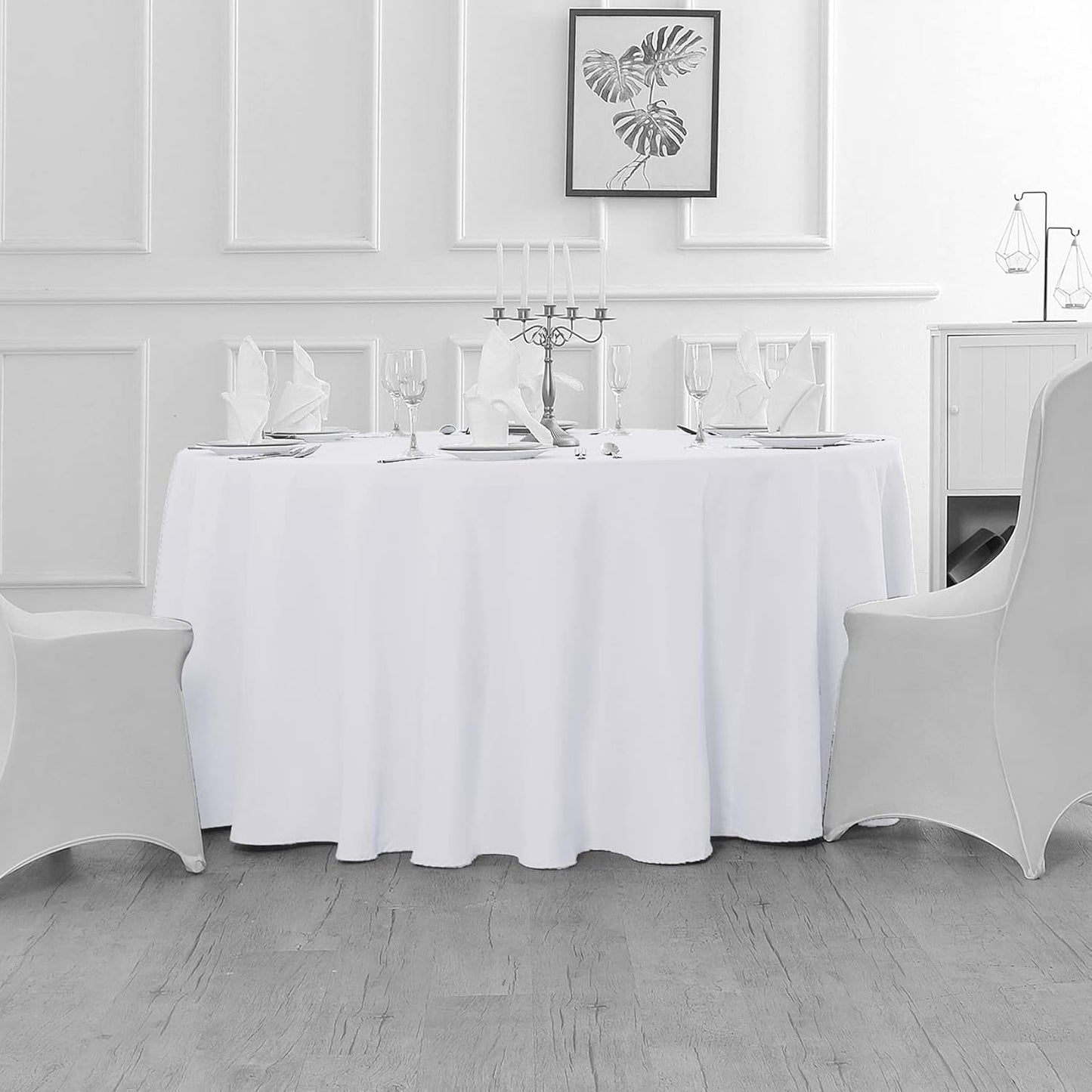 Fokitut 12 Pack Waterproof Round Tablecloth, 70 Inch, Stain Resistant and Wrinkle Polyester Table Cloth, Fabric Table Cover for Kitchen Dining, Wedding, Party, Holiday Dinner-White