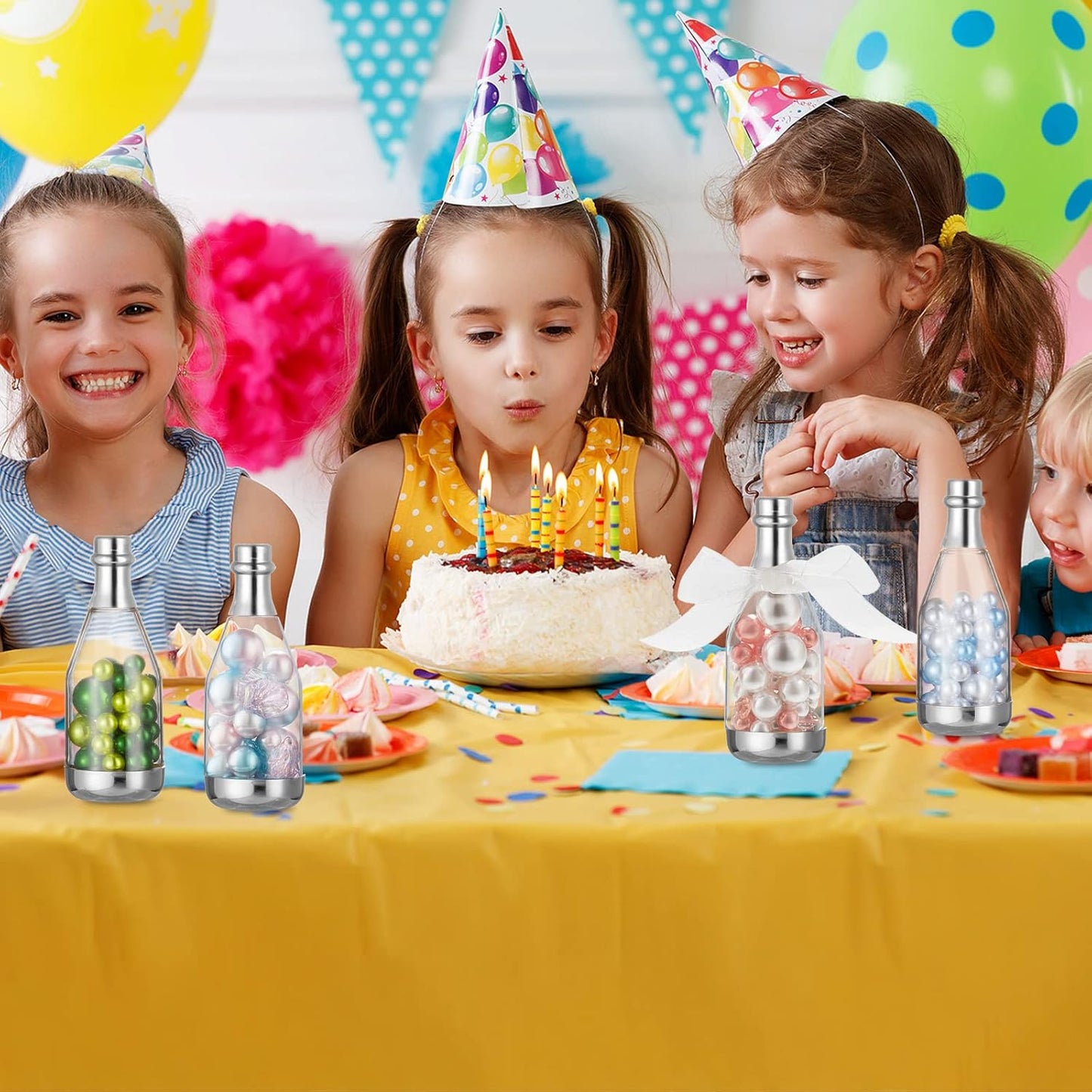 Cunhill 54 Pieces Champagne Candy Bottles Bridal Shower Favors Mini Baby Bottle for Baby Shower Bulk Small Plastic Wine Alcohol Containers for Wedding Birthday Party(Silver)