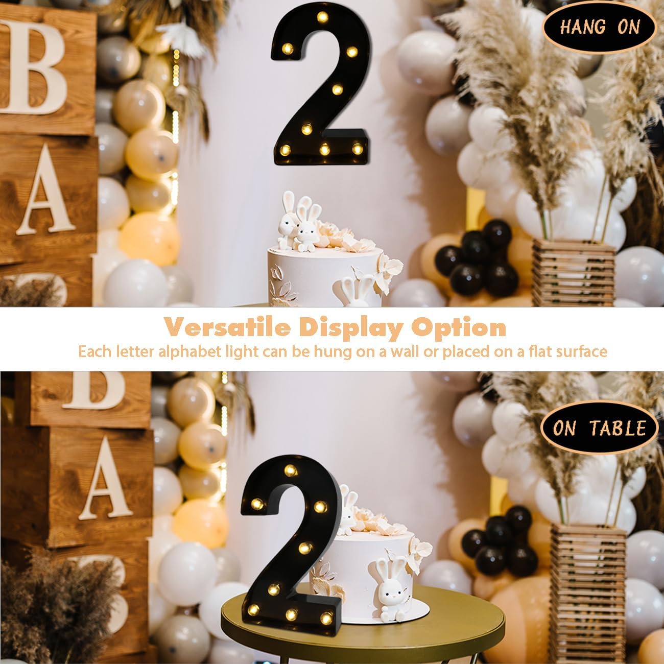 LED Marquee Numbers, 8.58 Inch Led Light Up Numbers for Party, Small Light Up Letters, Battery Powered Lighted Number for Table, Birthday, Night Light, Christmas or Home Decor (Black, Number 2)