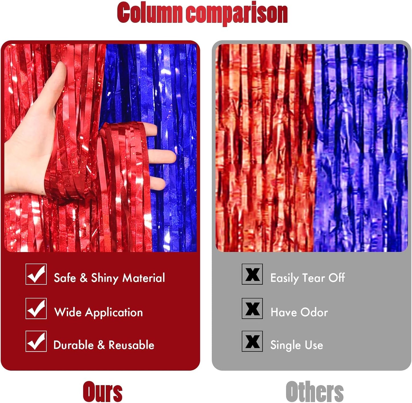 CANREVEL 2 Pack 3.3x8.2 Feet Blue and Red Foil Fringe Backdrop Curtains, Tinsel Streamers Birthday Party Decorations, Fringe Backdrop for Graduation, Carnival, Circus Theme Party