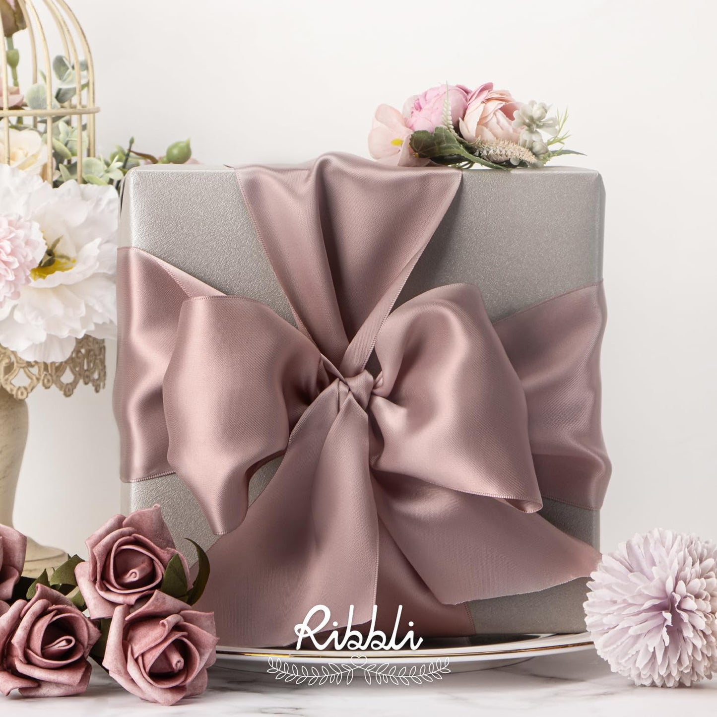 Ribbli Mauve Satin Ribbon 4 Inch Wide Dusty Rose Ribbon for Wedding Chair Sash Grand Opening Ceremony Big Bows Gift Wrapping Floral Crafts Cake Decor-Double Faced Satin Continuous 10 Yards