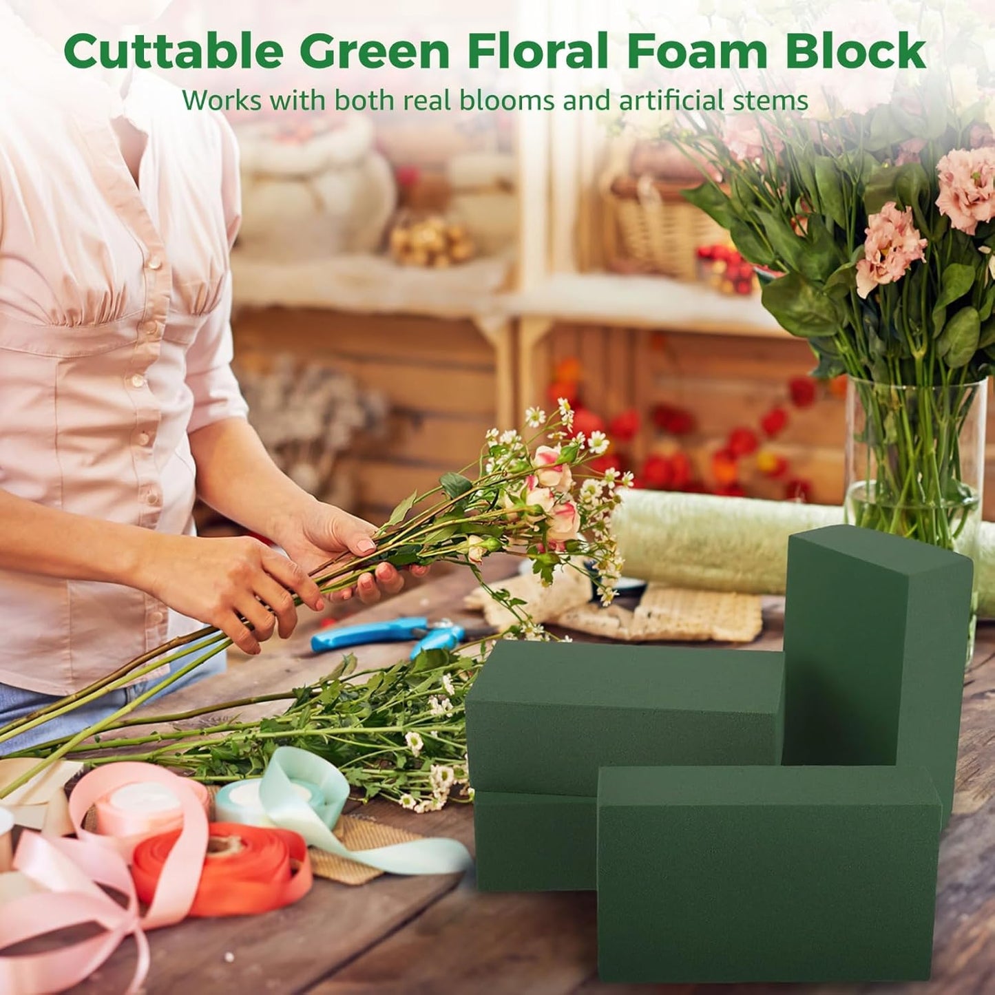 30 PCS Floral Foam Blocks, Green Flower Foam Bricks for Fresh & Artificial Flowers, Wet and Dry Florist Foam for Arrangements, Crafts, Bouquets, DIY Centerpieces, 5.5 x 3.1 x 1.8 in