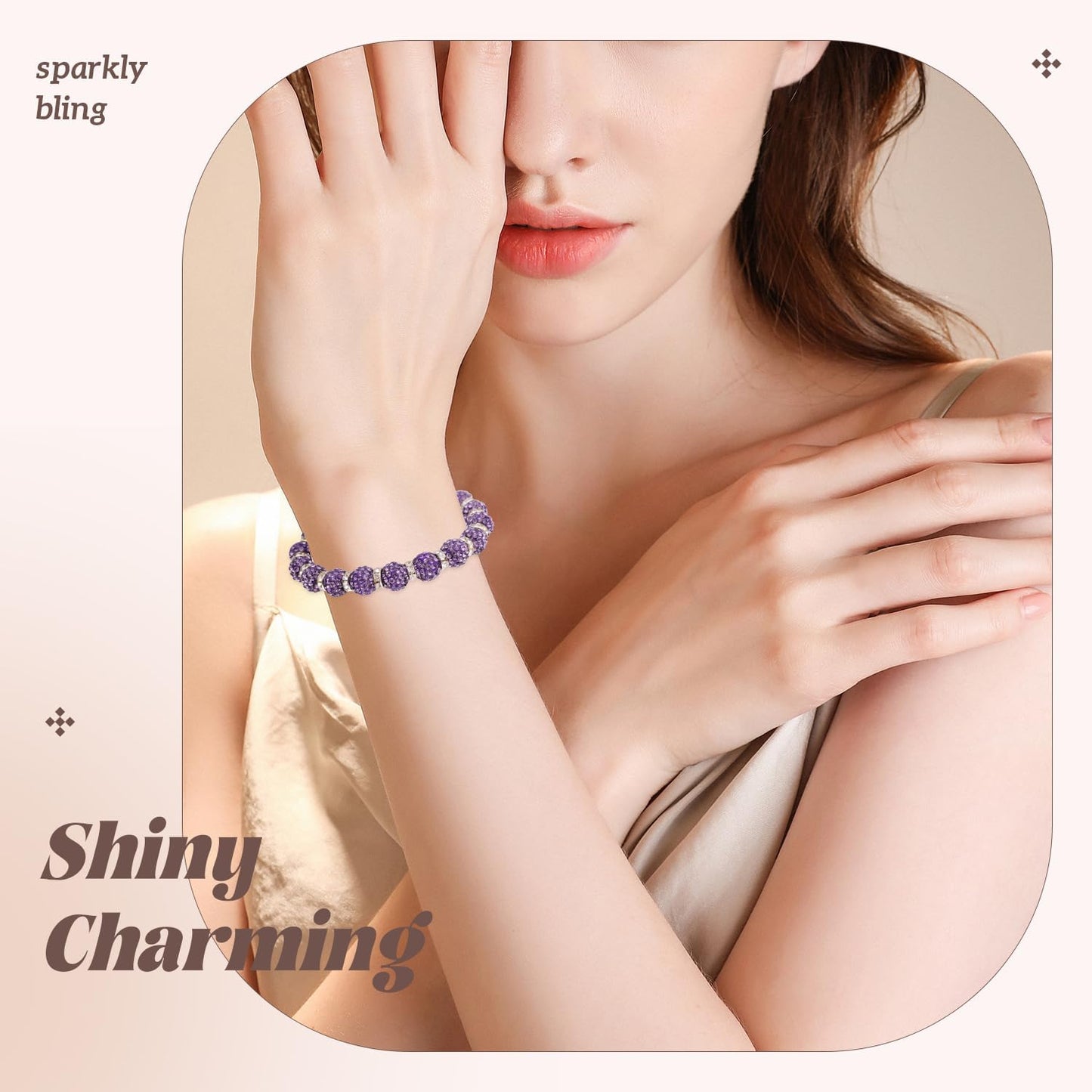 200pcs 10mm Rhinestone Beads for Jewelry Making, Purple Shiny Round Disco Ball Beads Bulk, Sparkle Crystal Clay Christmas for Bracelet Baseball Necklace Earring Crafting and DIY