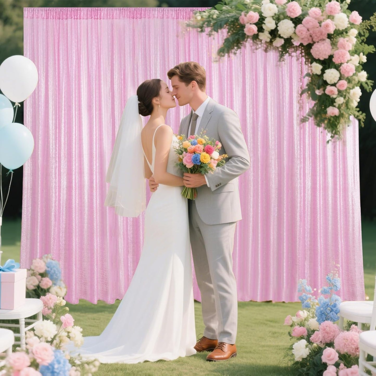 Matte Pink Sequin Backdrop Curtain 4 Pieces 2FTx8FT Glitter Photography Backdrop for Party Wedding Birthday Christmas Decorations