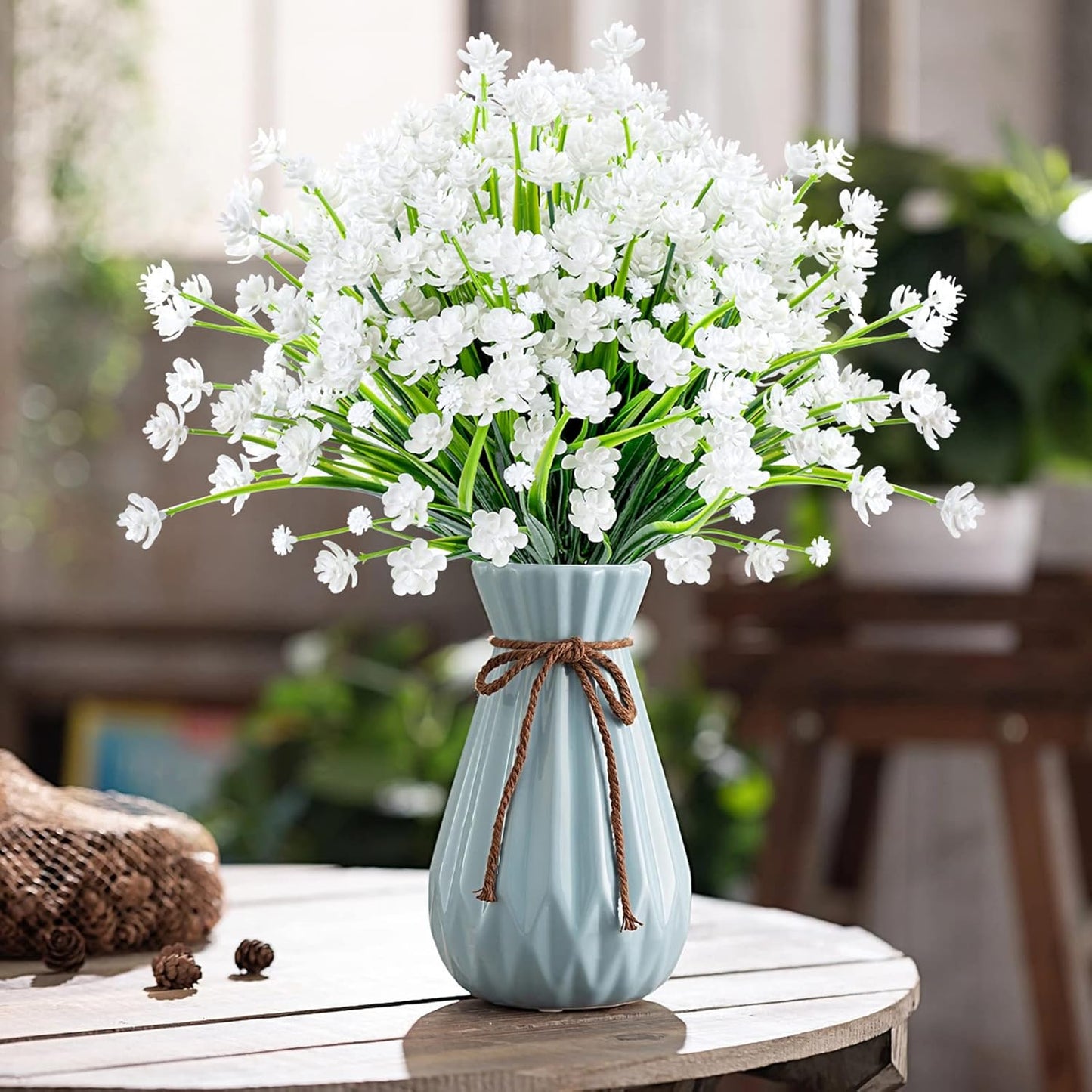 AmyHomie 20 Bundles Artificial Flowers for Outdoor Outside Spring Summer Decoration UV Resistant Faux Flowers No Fade Fake Plastic Plants Garden Porch Window Box Decorating (Pure White)