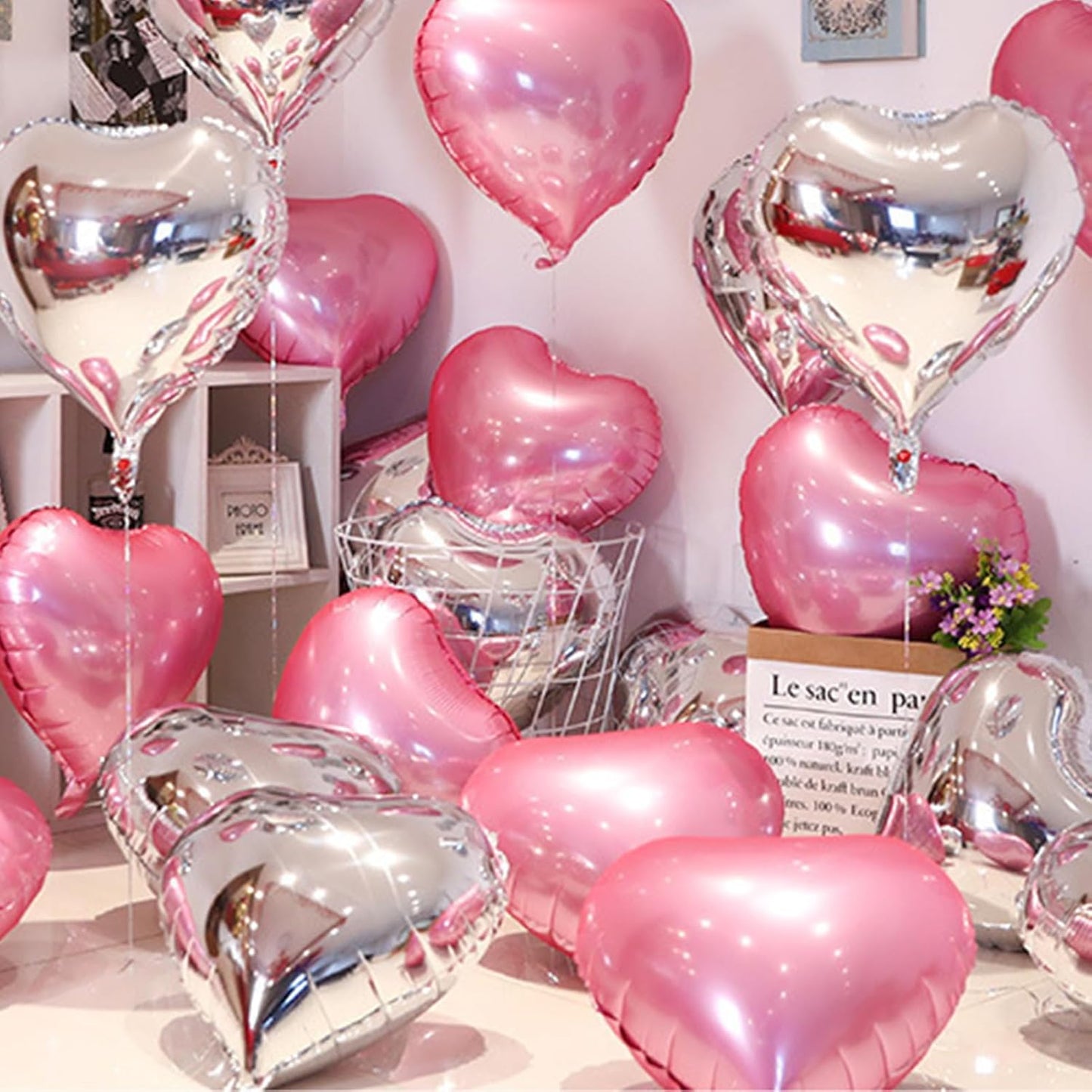 Pink Heart Balloons,18inch Bright Pink Heart Shaped Foil Balloons 12Pcs Helium Mylar Balloon for Anniversary Wedding Engagement Birthday Party Baby Shower Decorations