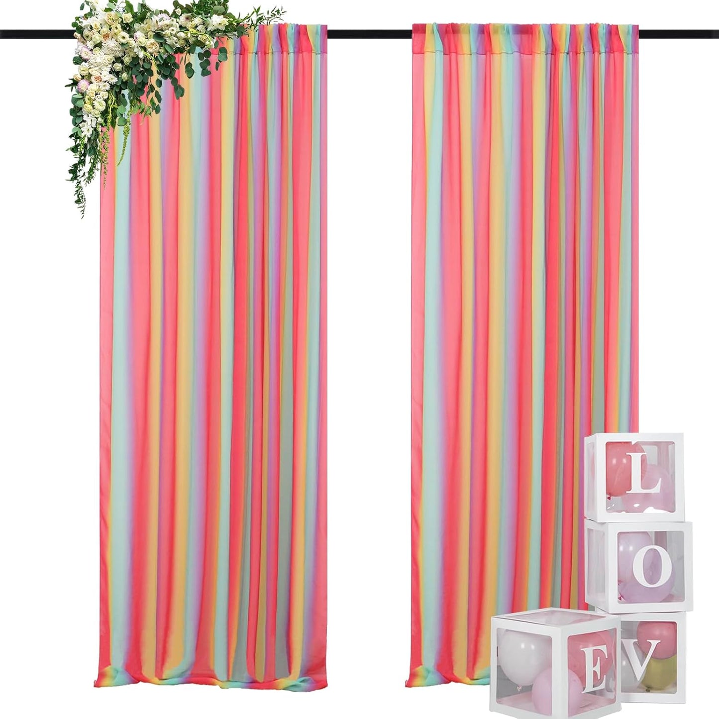 DUOBAO Rainbow Chiffon Wedding Arch Decor - Lightweight Sheer Fabric Archway for Ceremonies, Photo Backdrops, Parties (108" Tall x 29" Wide, 2 Panels)