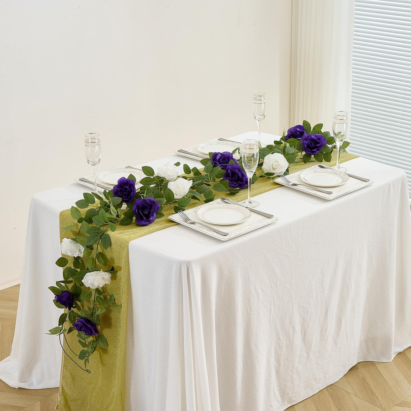 Carlita's Blooms Artificial Rose Garlands Purple Rose Vines Leaves Banners Hanging Floral Garland Fake Flower Vine Wall Decorations