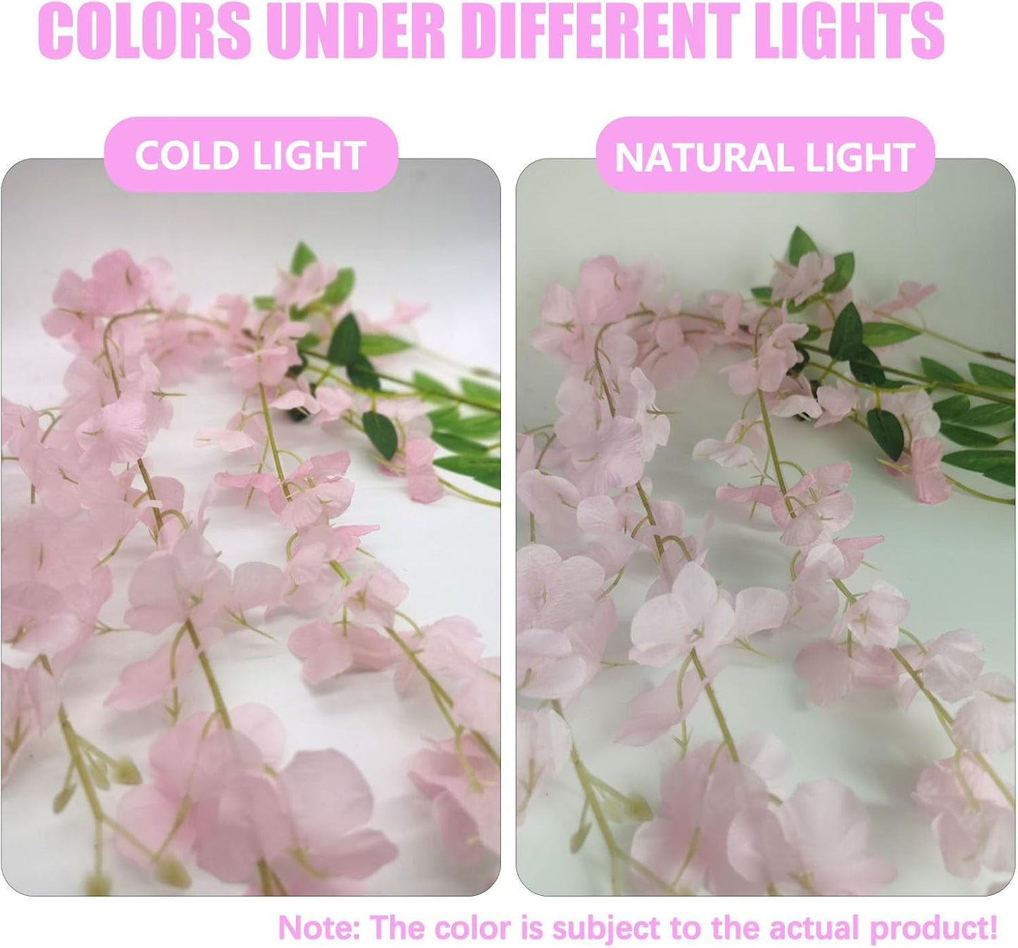 24 Pack Pink Wisteria Hanging Flowers, 3.4 Ft Fake Hanging Flowers, Artificial Wisteria Garland Vines for Wedding Room Backdrop Outdoor Patio Garden Decoration