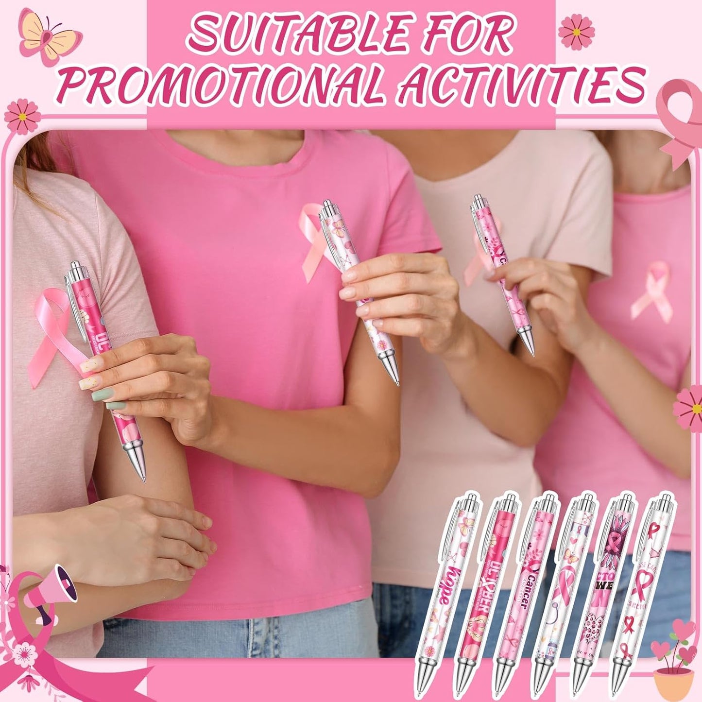 24 Pcs Breast Cancer Awareness Gift Pen Pink Ribbon Black Ink Ballpoint Writing Pen Breast Cancer Awareness Party Favors Pink Ribbon Party Supplies Accessories Item Bulk Gift for Women Nurse