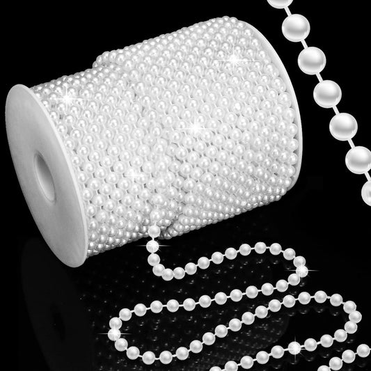 99 Feet 6mm Pearl Strings Garland for Crafts, Artificial Pearl Beaded Trim Chain Roll Strands for Wedding Centerpieces Bouquet Party Decoration Christmas Tree Garland, White